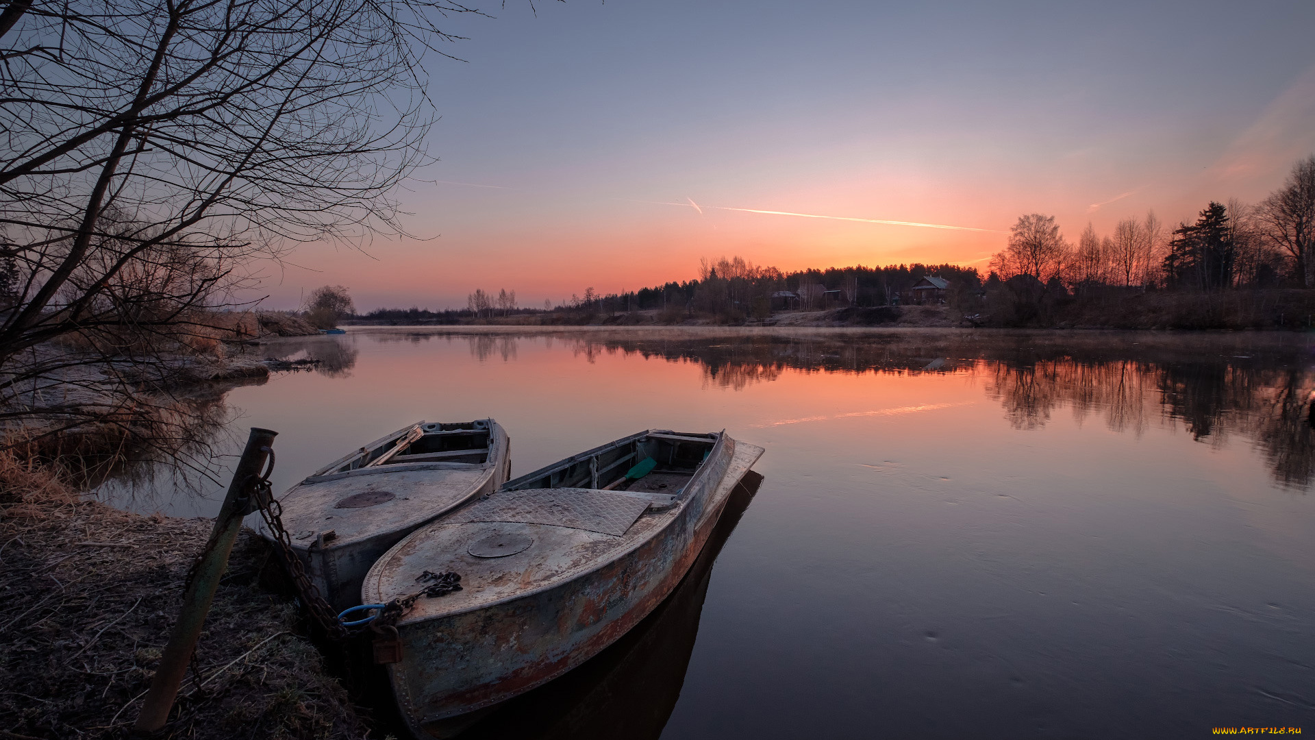 корабли, лодки, , шлюпки, река, закат