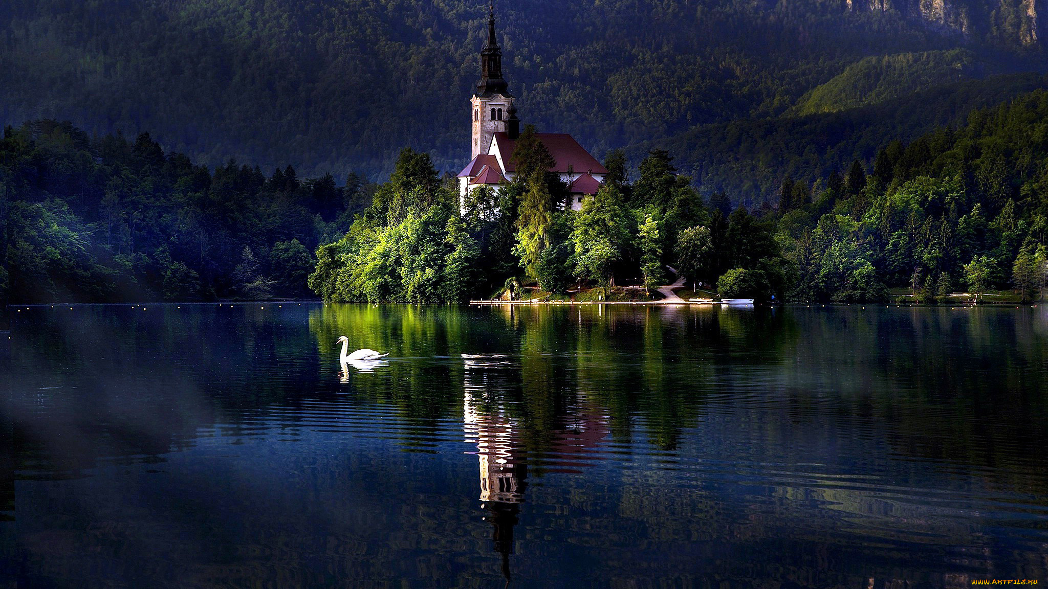 города, блед, , словения, отражение