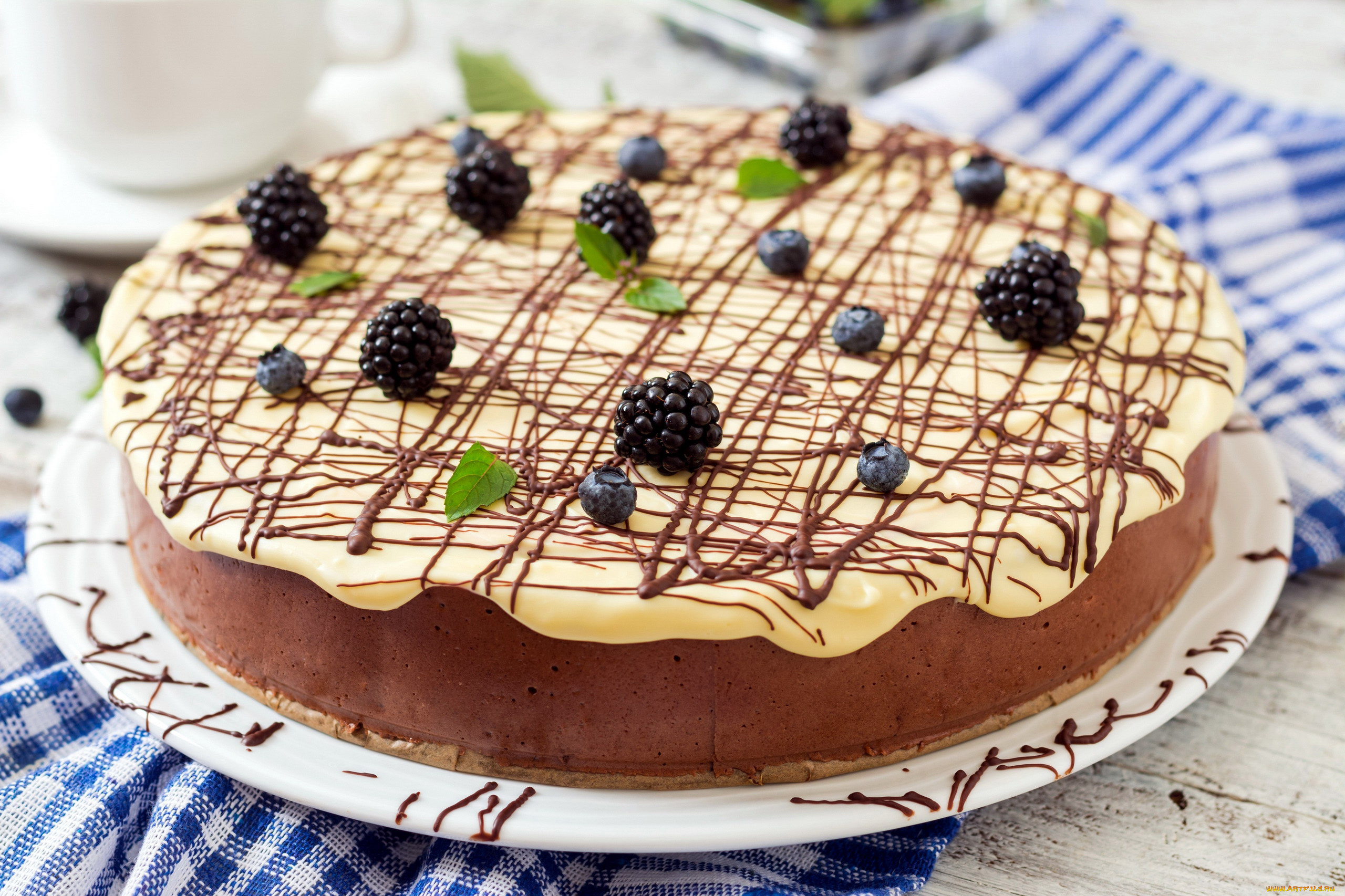 еда, торты, ежевика, черника, глазурь, торт