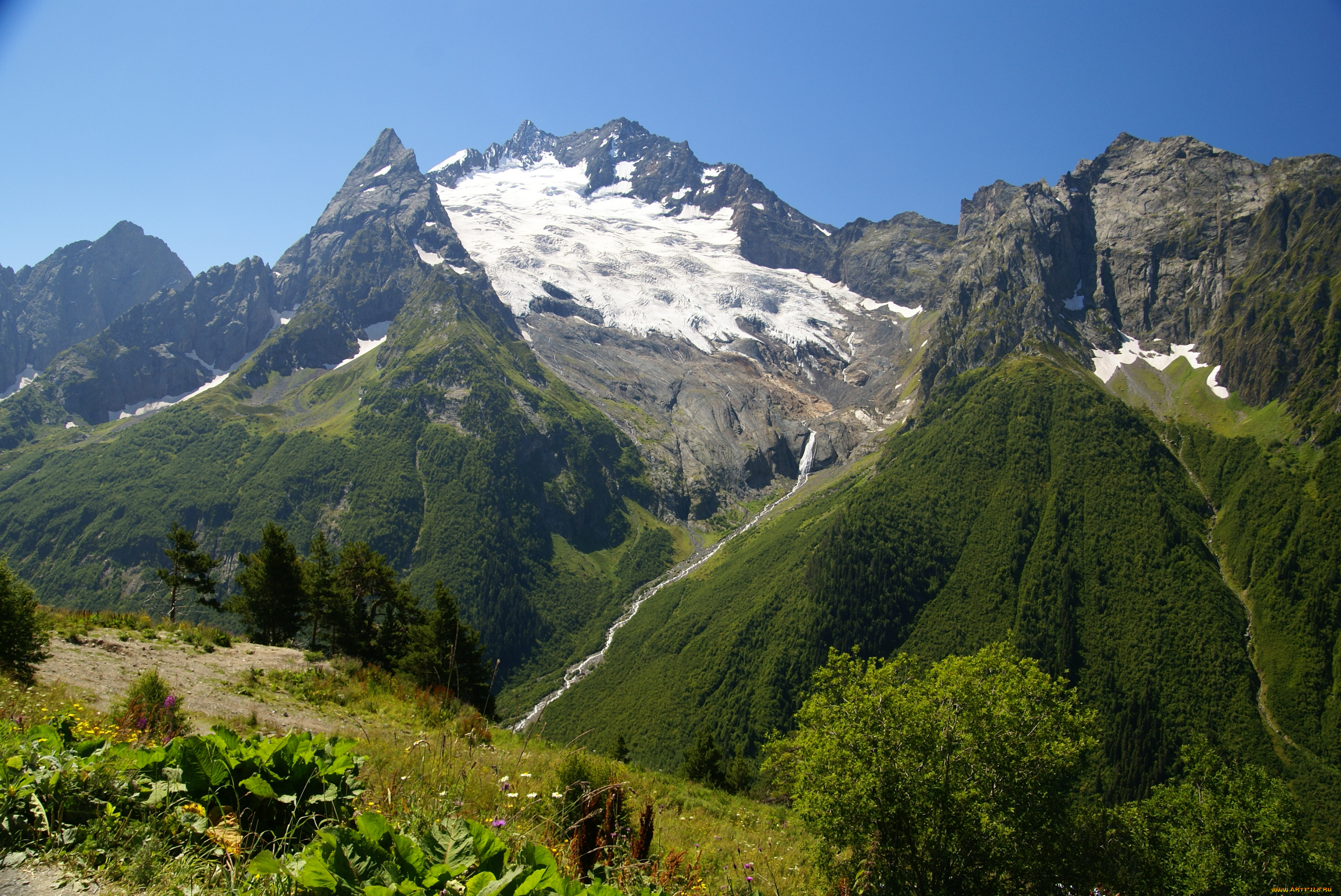 домбай, природа, горы, ледник, кавказ, россия