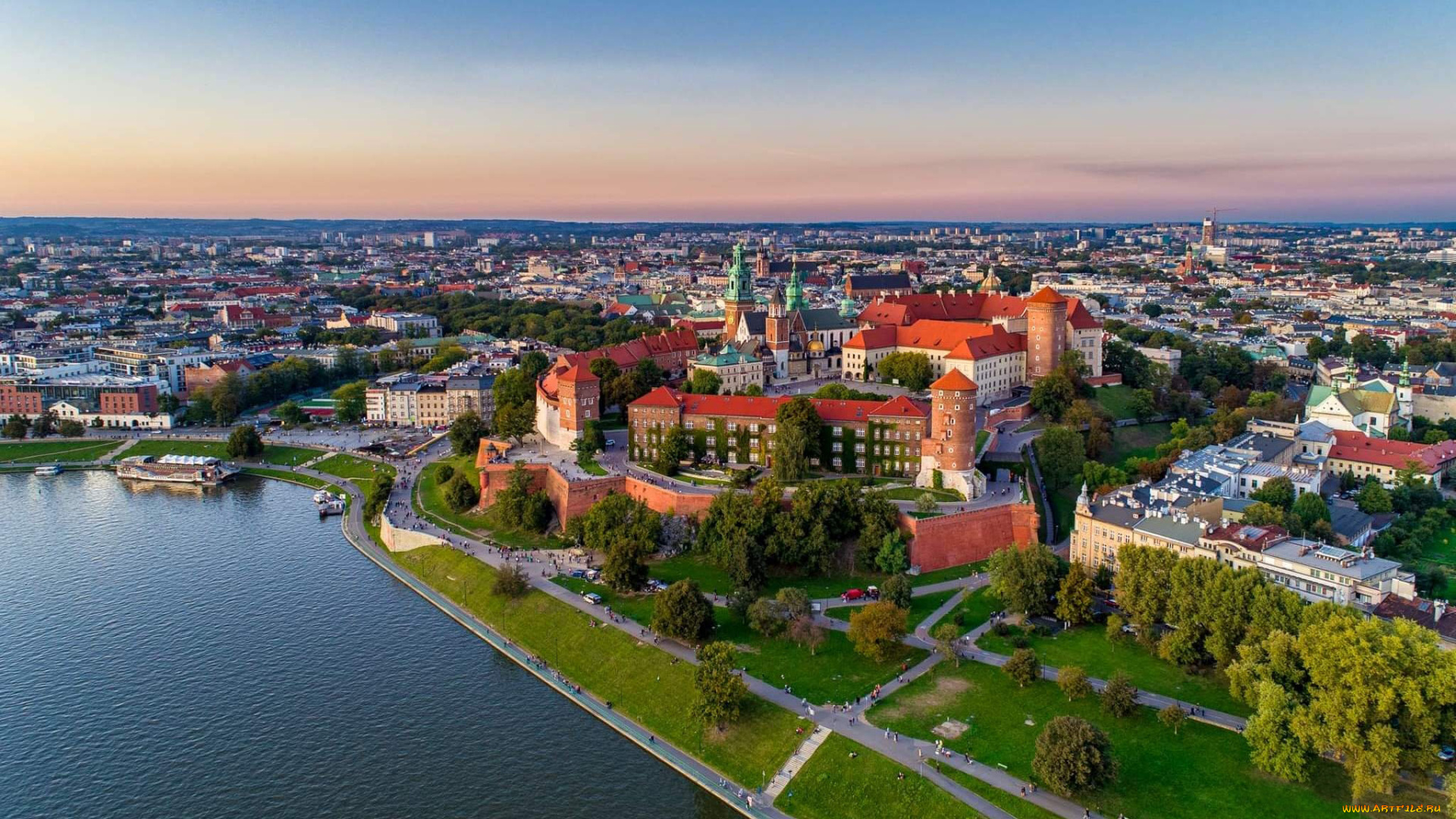 города, краков, , польша, панорама