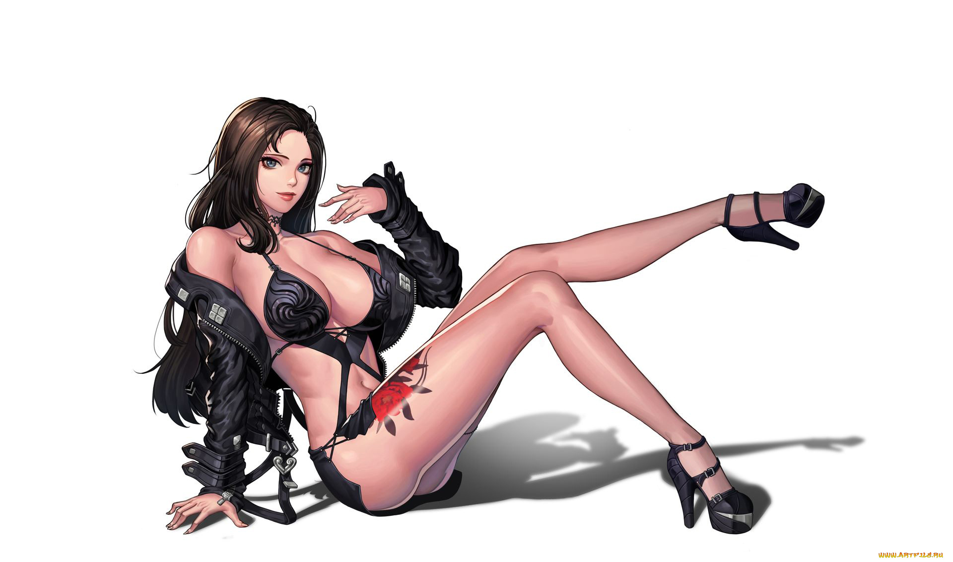 аниме, unknown, , другое, , девушка, фон, взгляд, тату