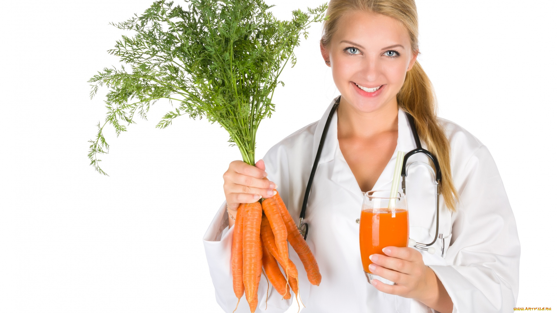 девушки, -, блондинки, , светловолосые, врач, морковь, сок