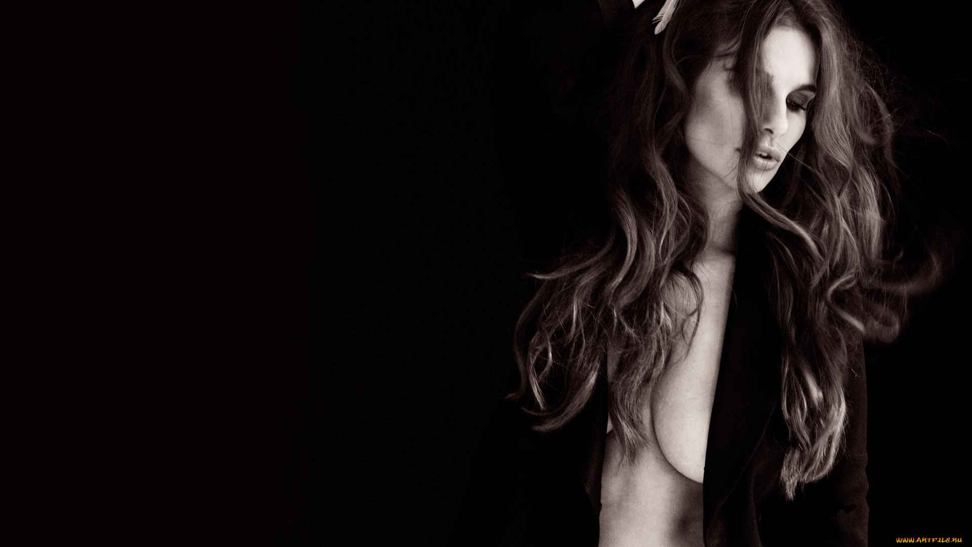 девушки, sabina, thit, черно-белая, декольте