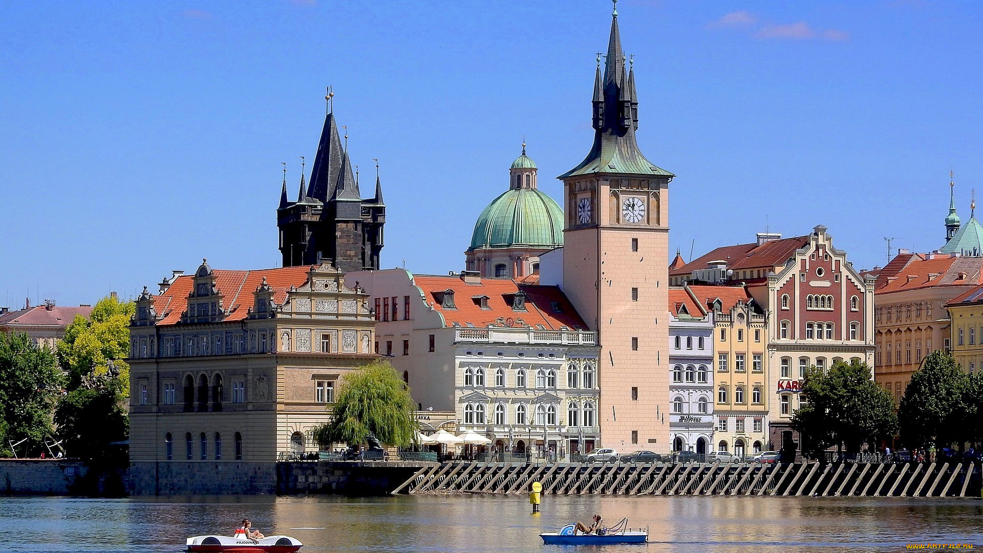 города, прага, , чехия, влтава, река, башни