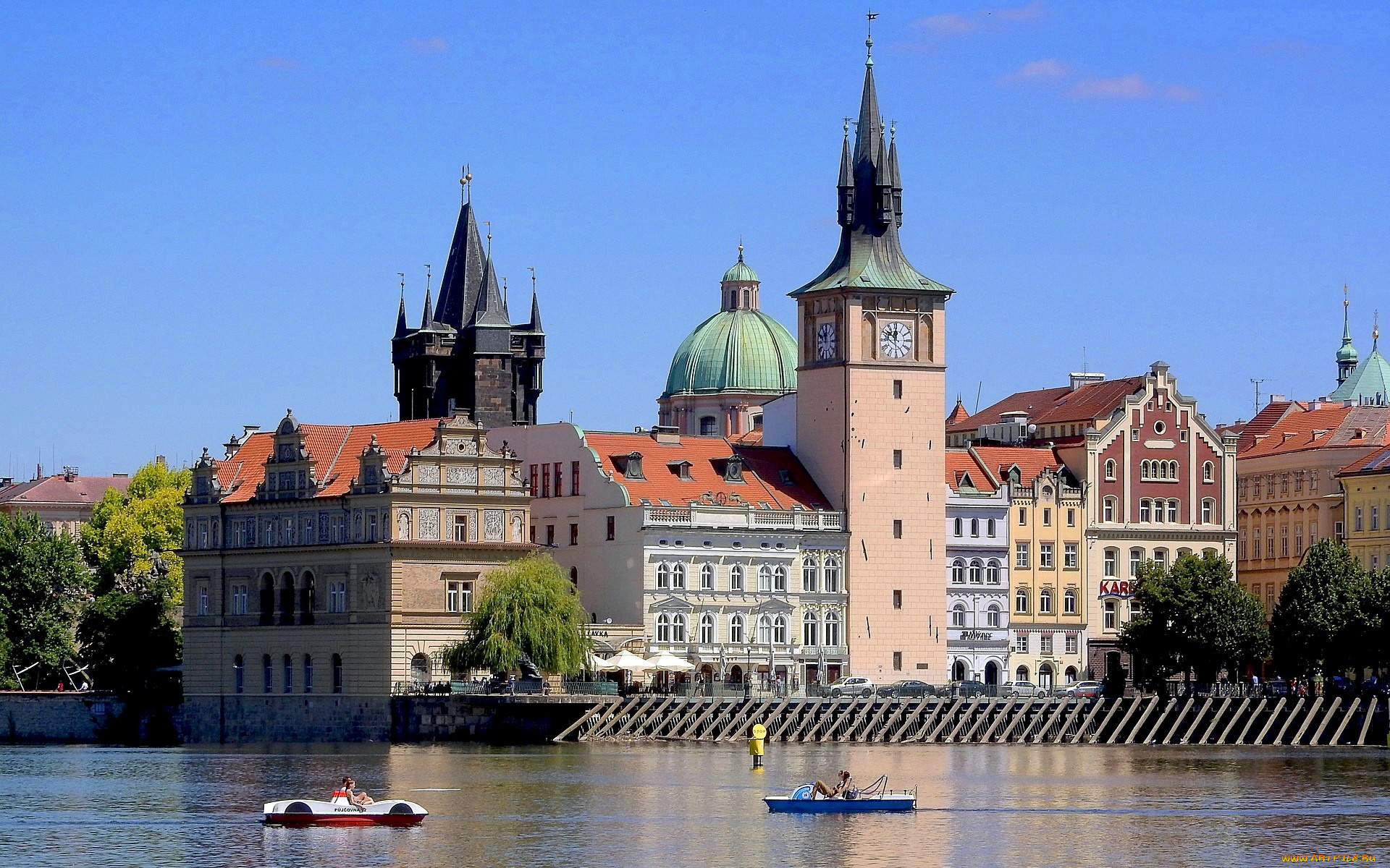 города, прага, , чехия, влтава, река, башни