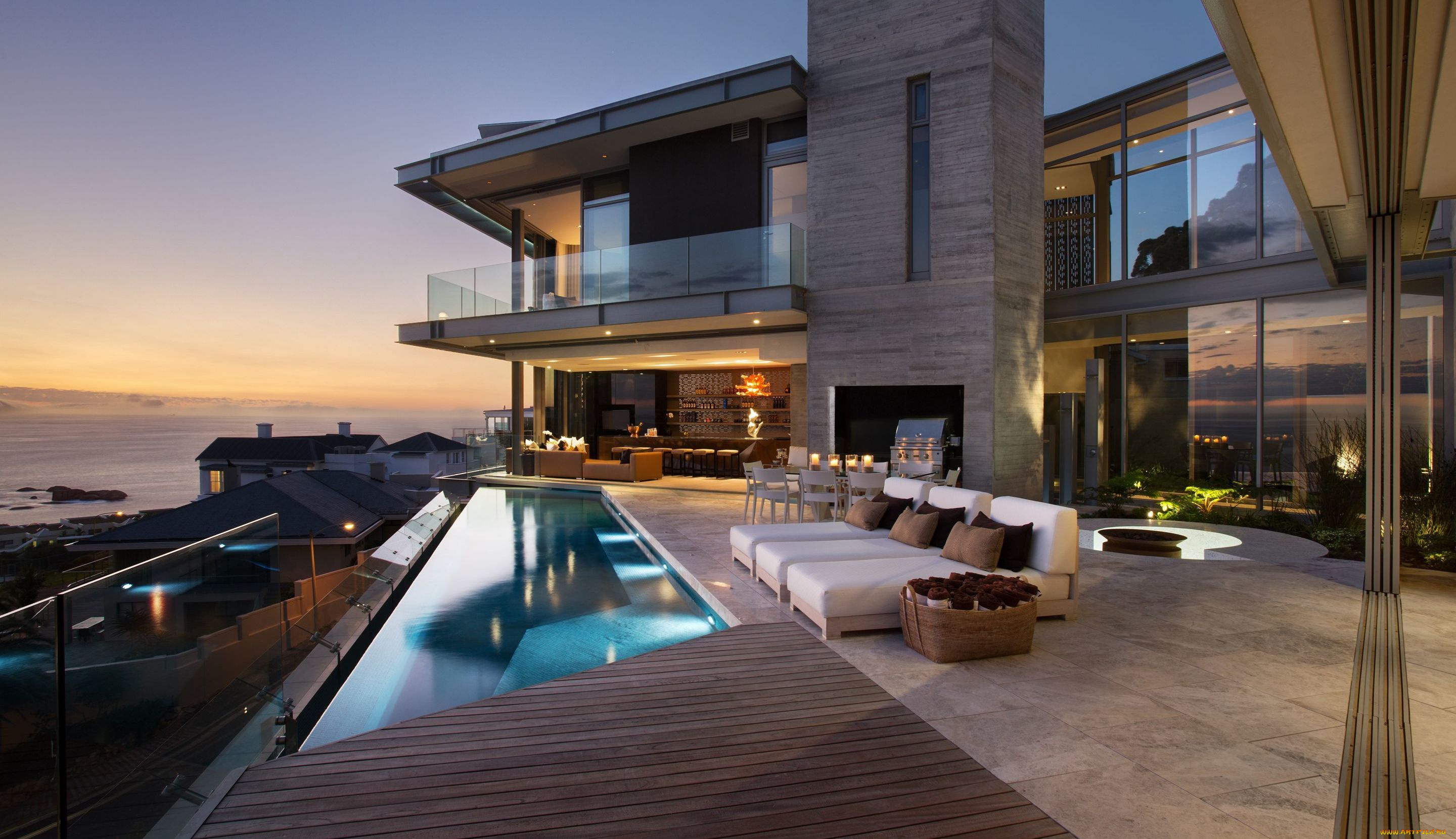 интерьер, бассейны, , открытые, площадки, вилла, вечер, бассейн, освещение, архитектура, юар, терраса, кейптаун, вид, на, океан, clifton, 2a, luxus, landing, page
