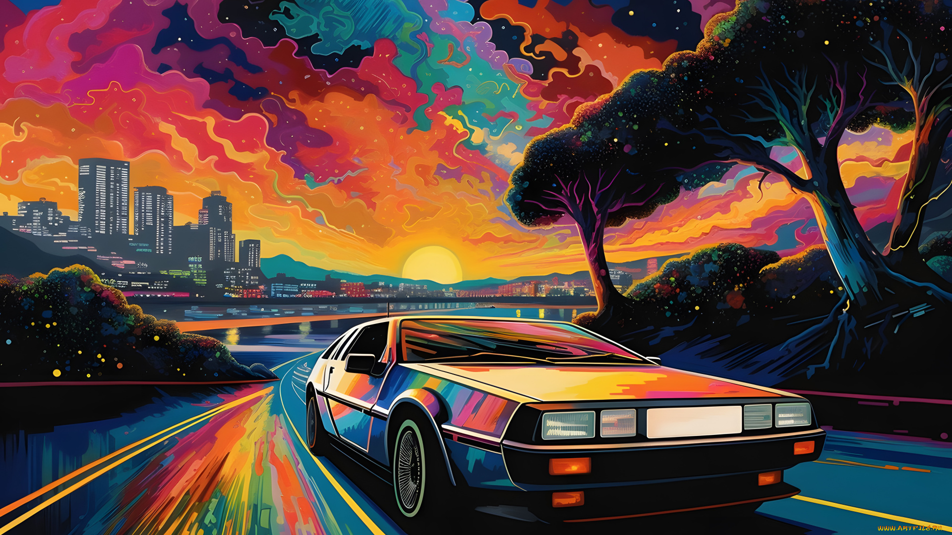 автомобили, рисованные, dmc, delorean