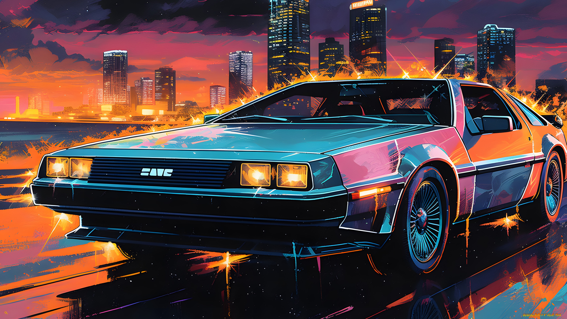 автомобили, рисованные, dmc, delorean