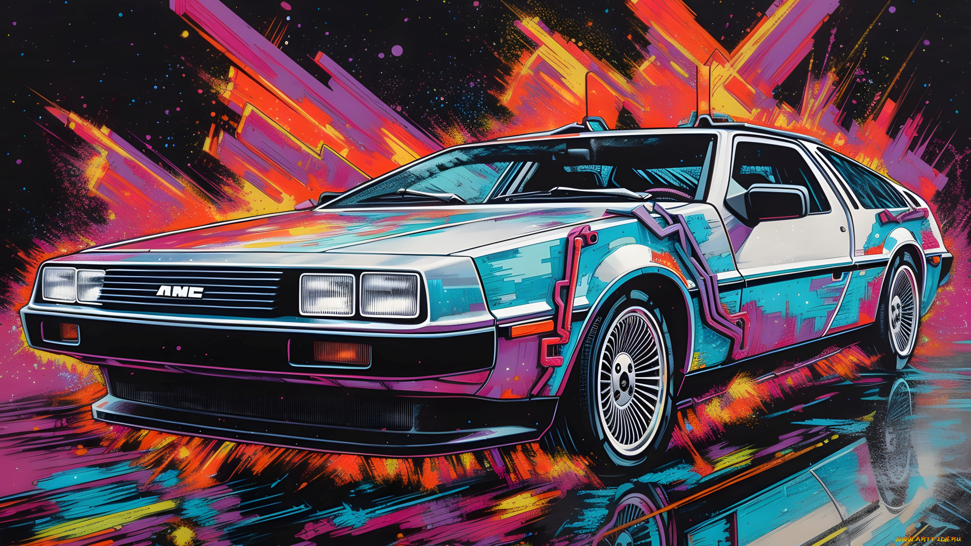 автомобили, рисованные, dmc, delorean
