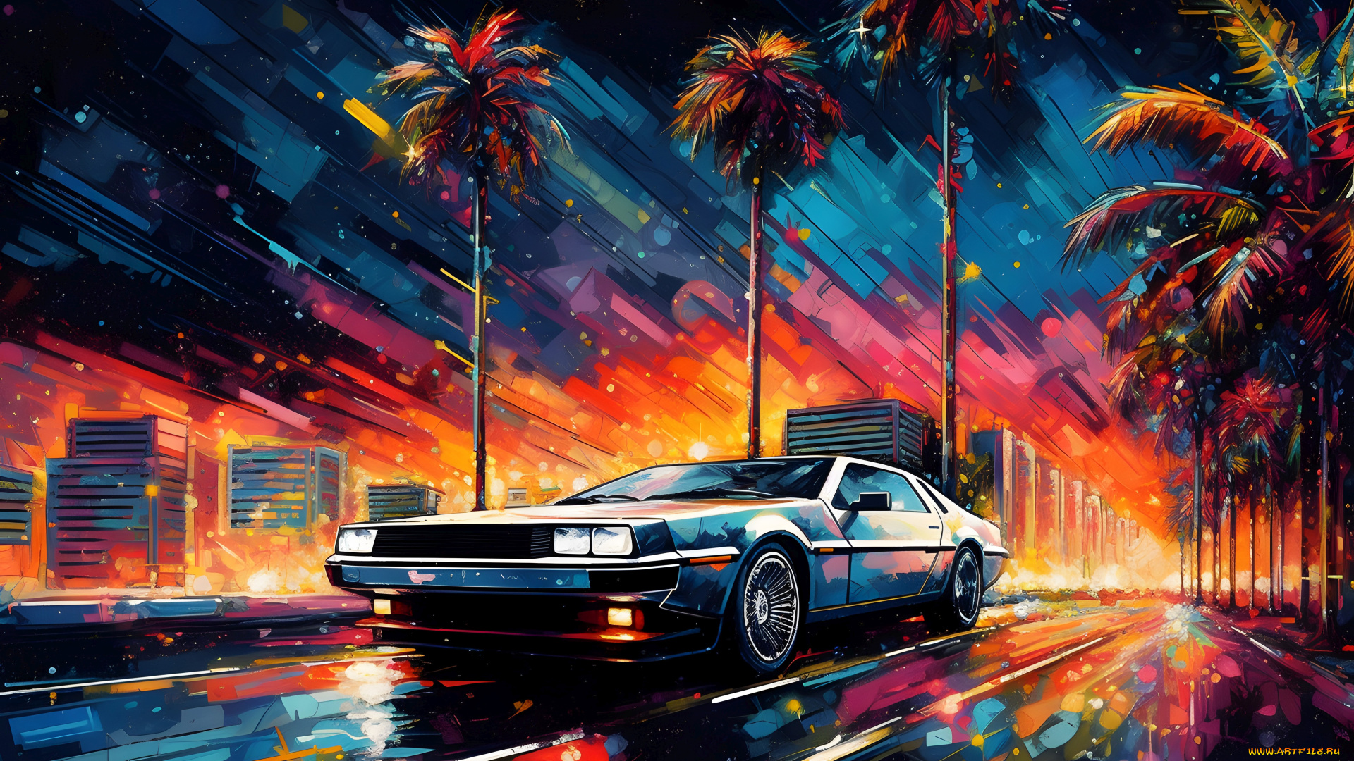 автомобили, рисованные, dmc, delorean