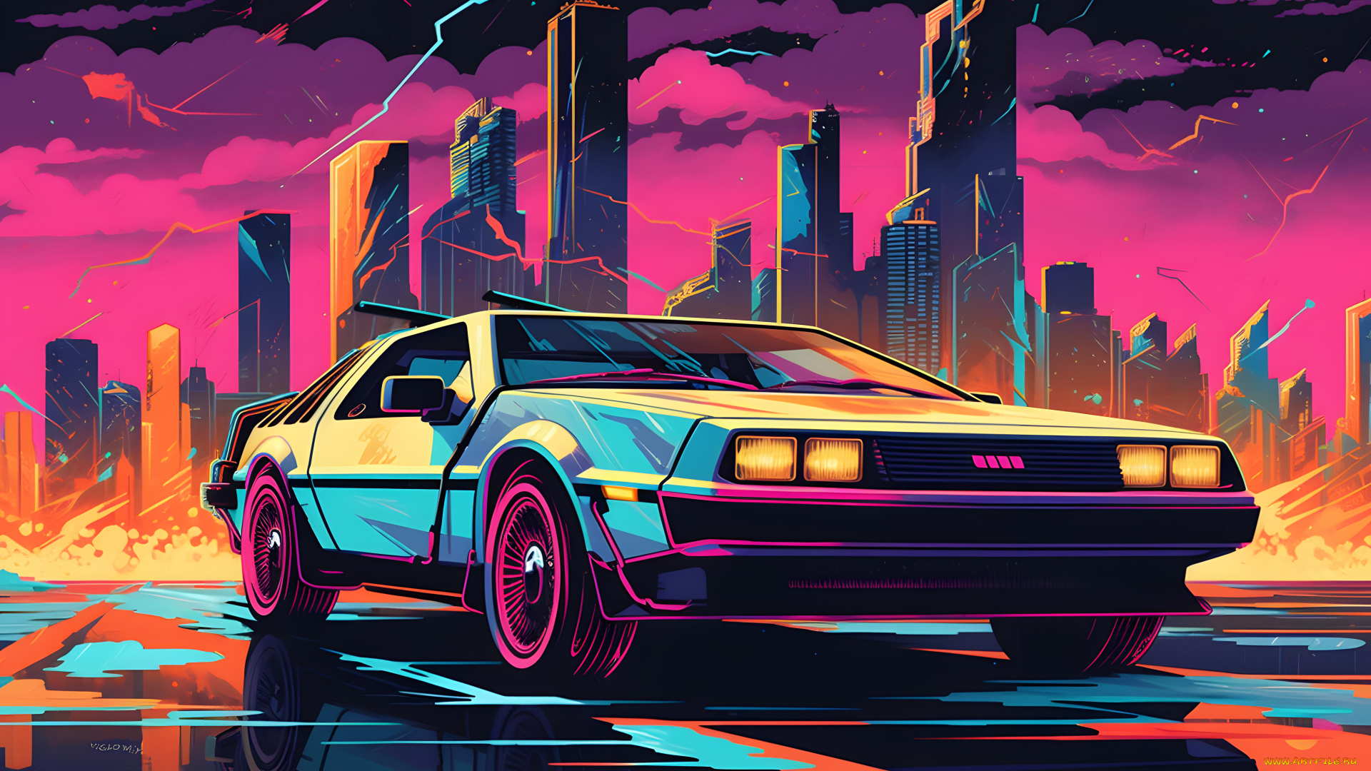 автомобили, рисованные, dmc, delorean