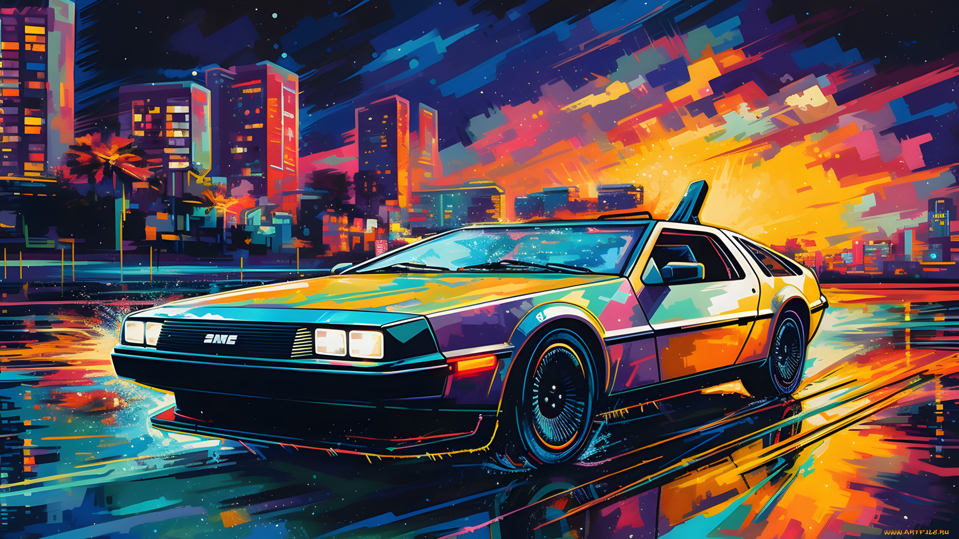 автомобили, рисованные, dmc, delorean