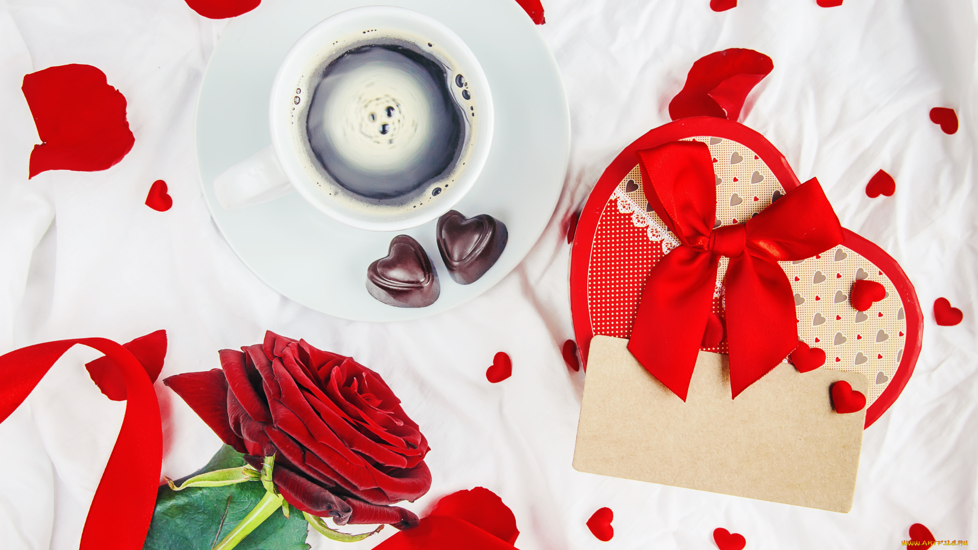 праздничные, день, святого, валентина, , сердечки, , любовь, чашка, сердечки, роза, подарок, письмо