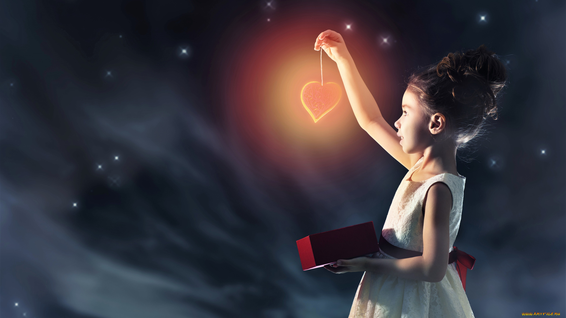 разное, дети, девочка, коробка, сердечко