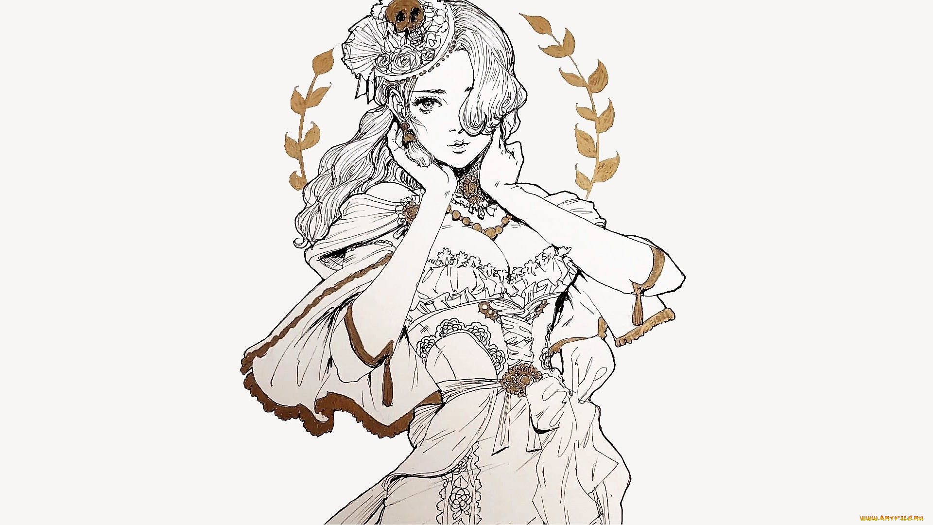 рисованное, люди, дама, наряд