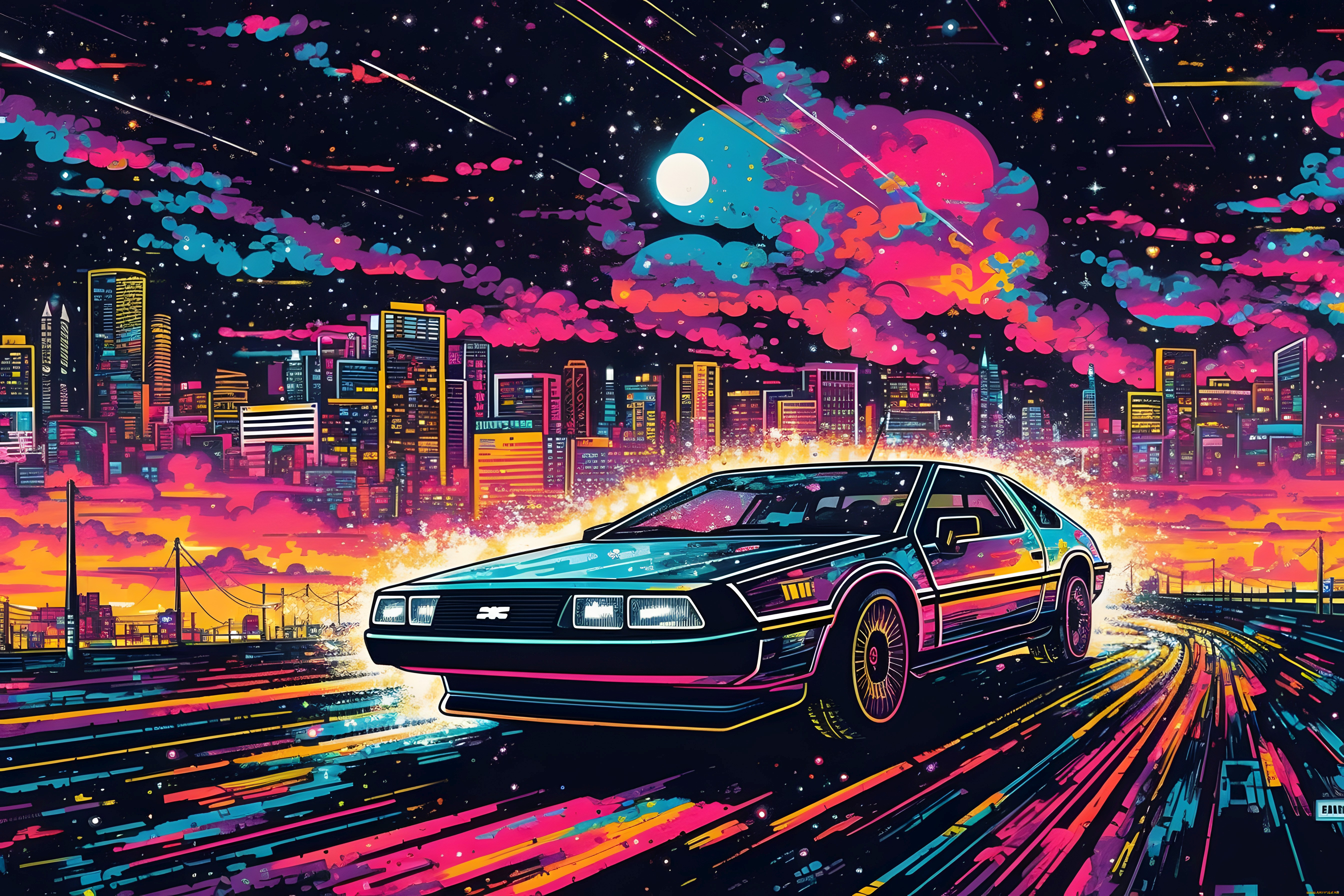 автомобили, рисованные, dmc, delorean