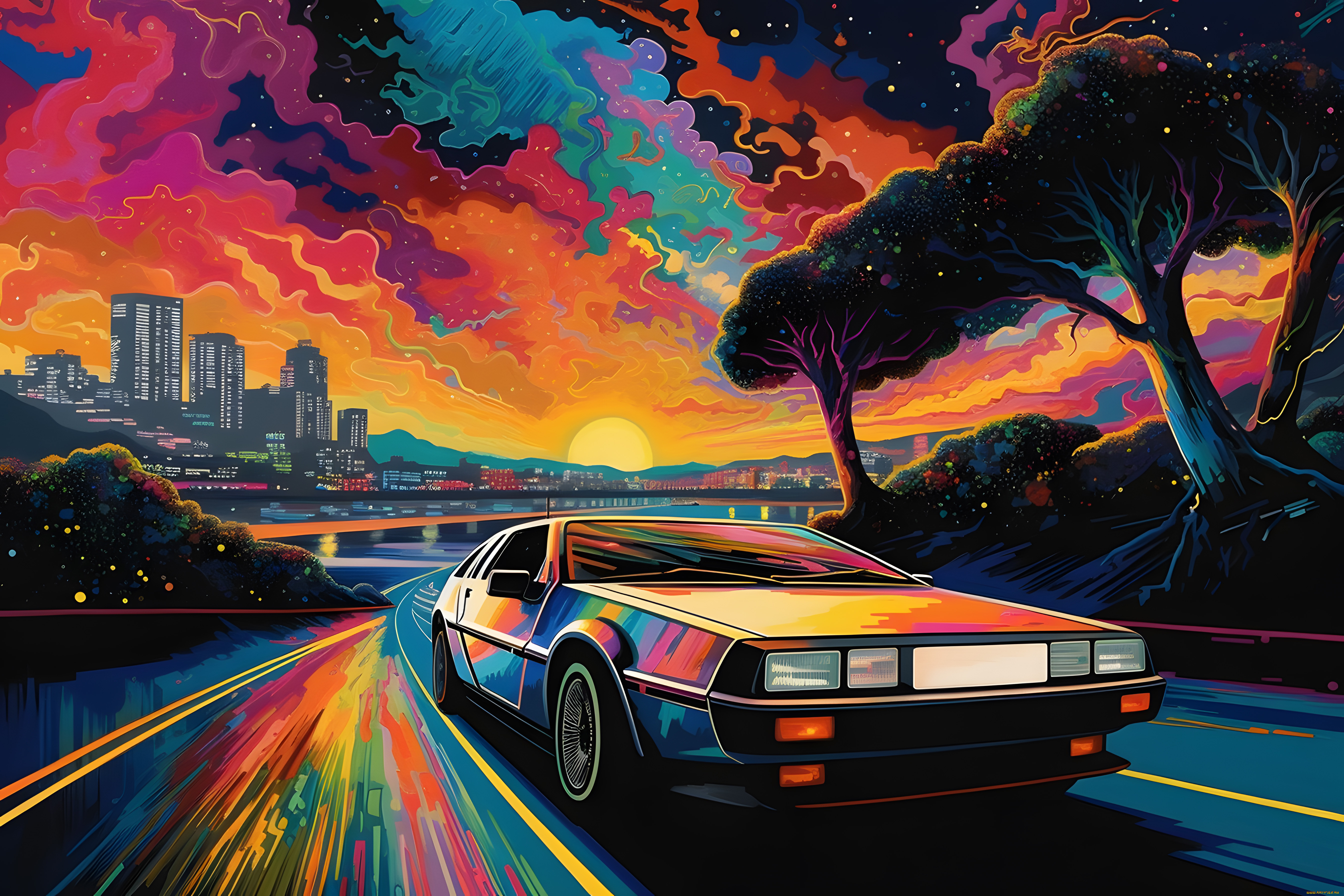 автомобили, рисованные, dmc, delorean