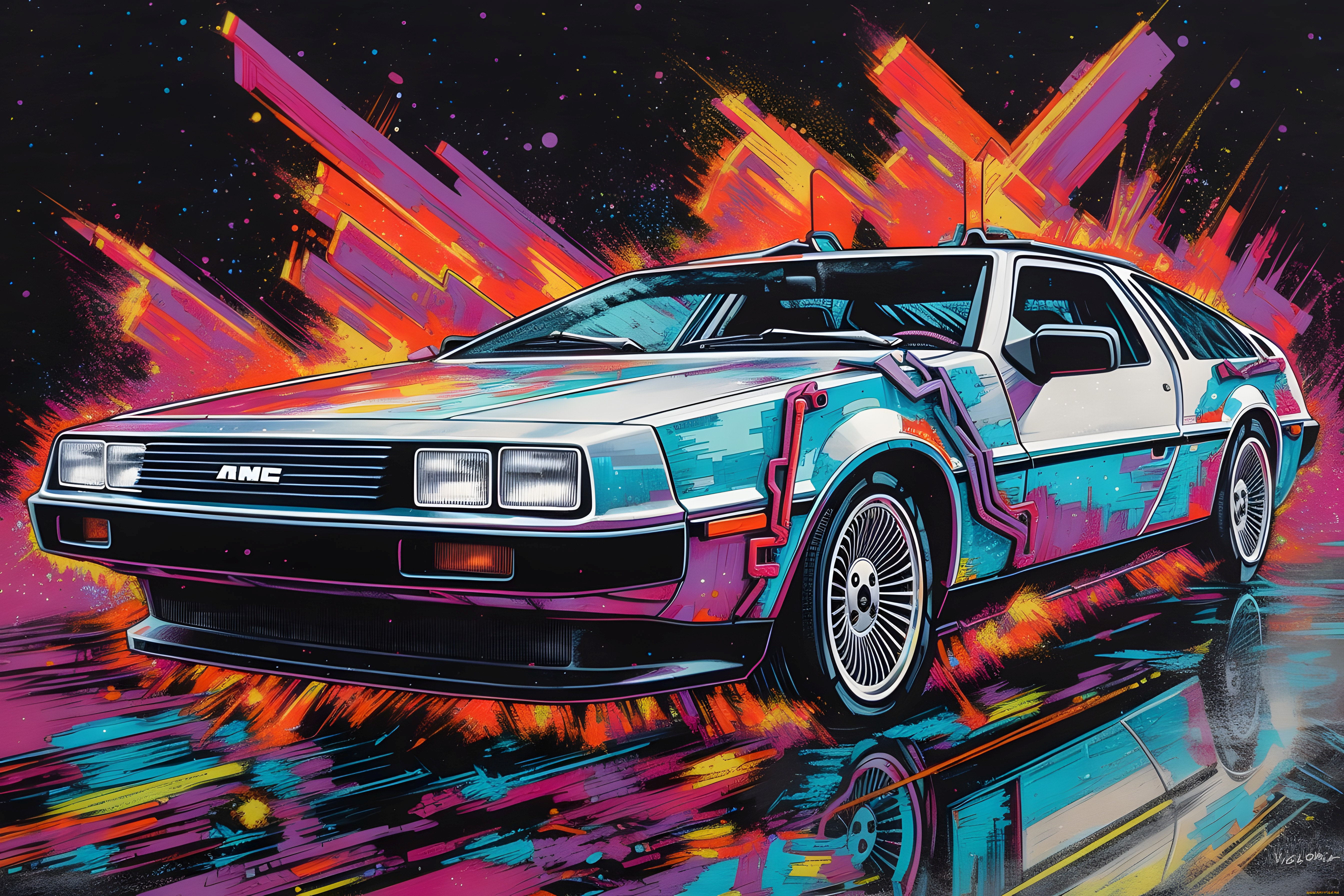 автомобили, рисованные, dmc, delorean