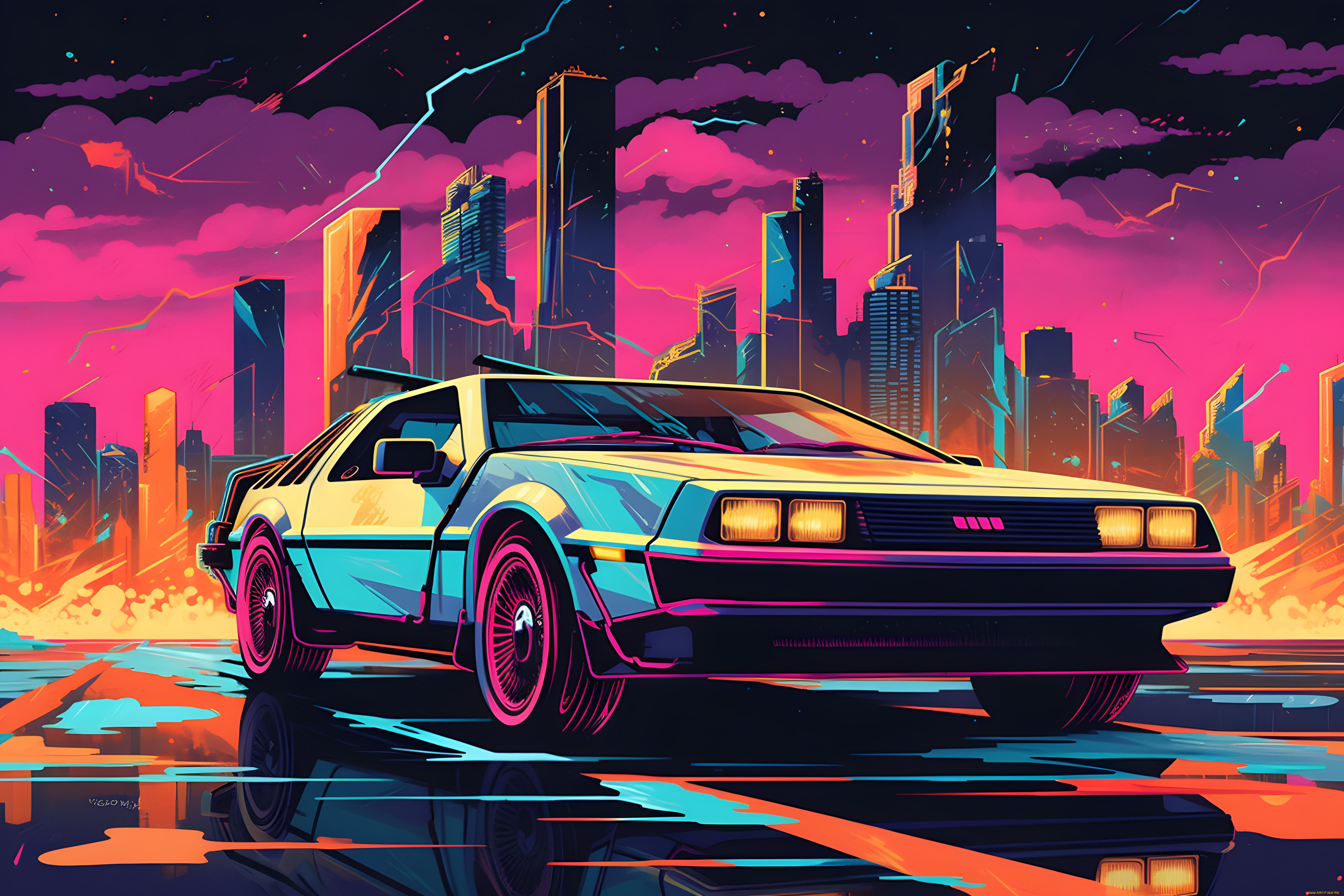 автомобили, рисованные, dmc, delorean
