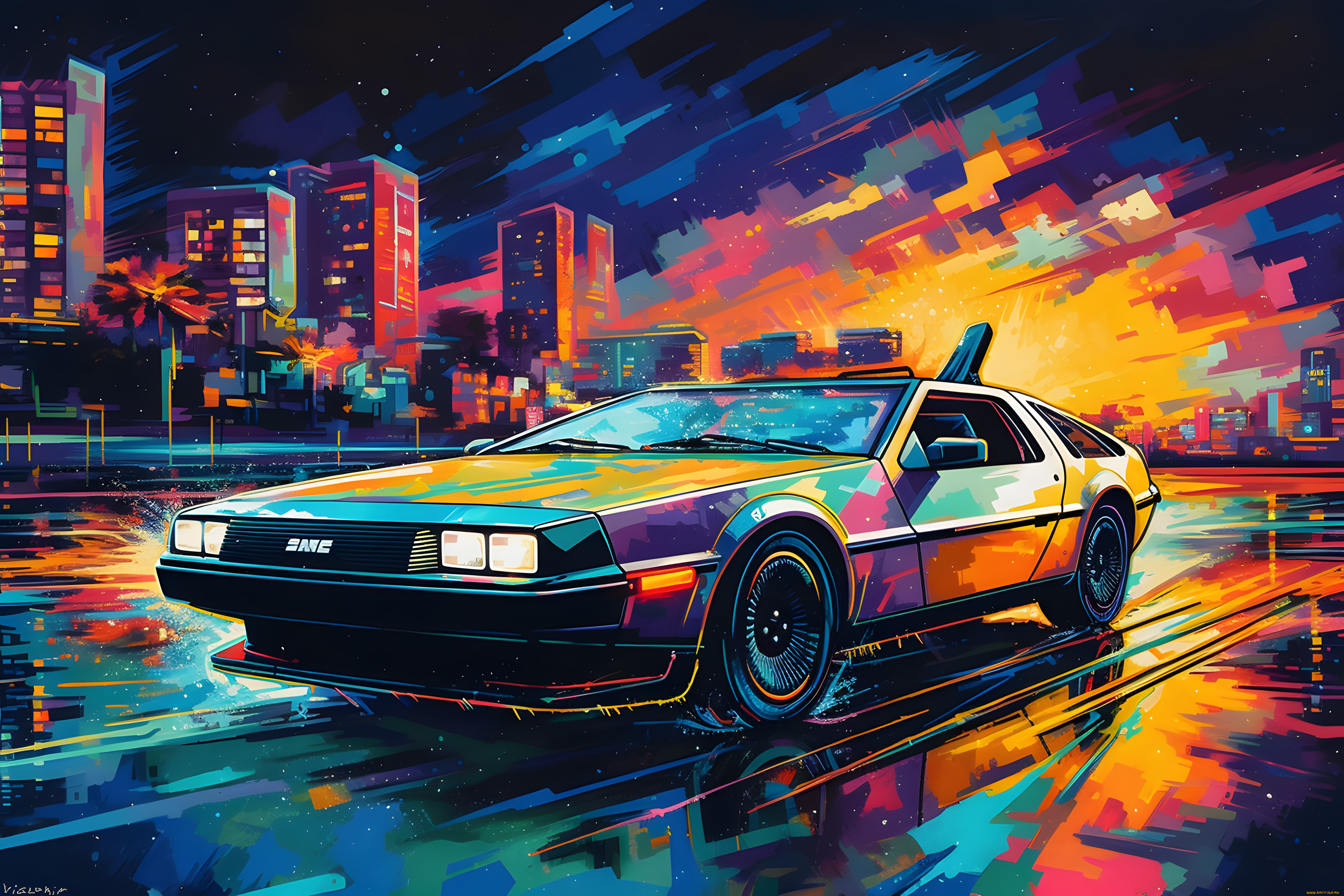 автомобили, рисованные, dmc, delorean