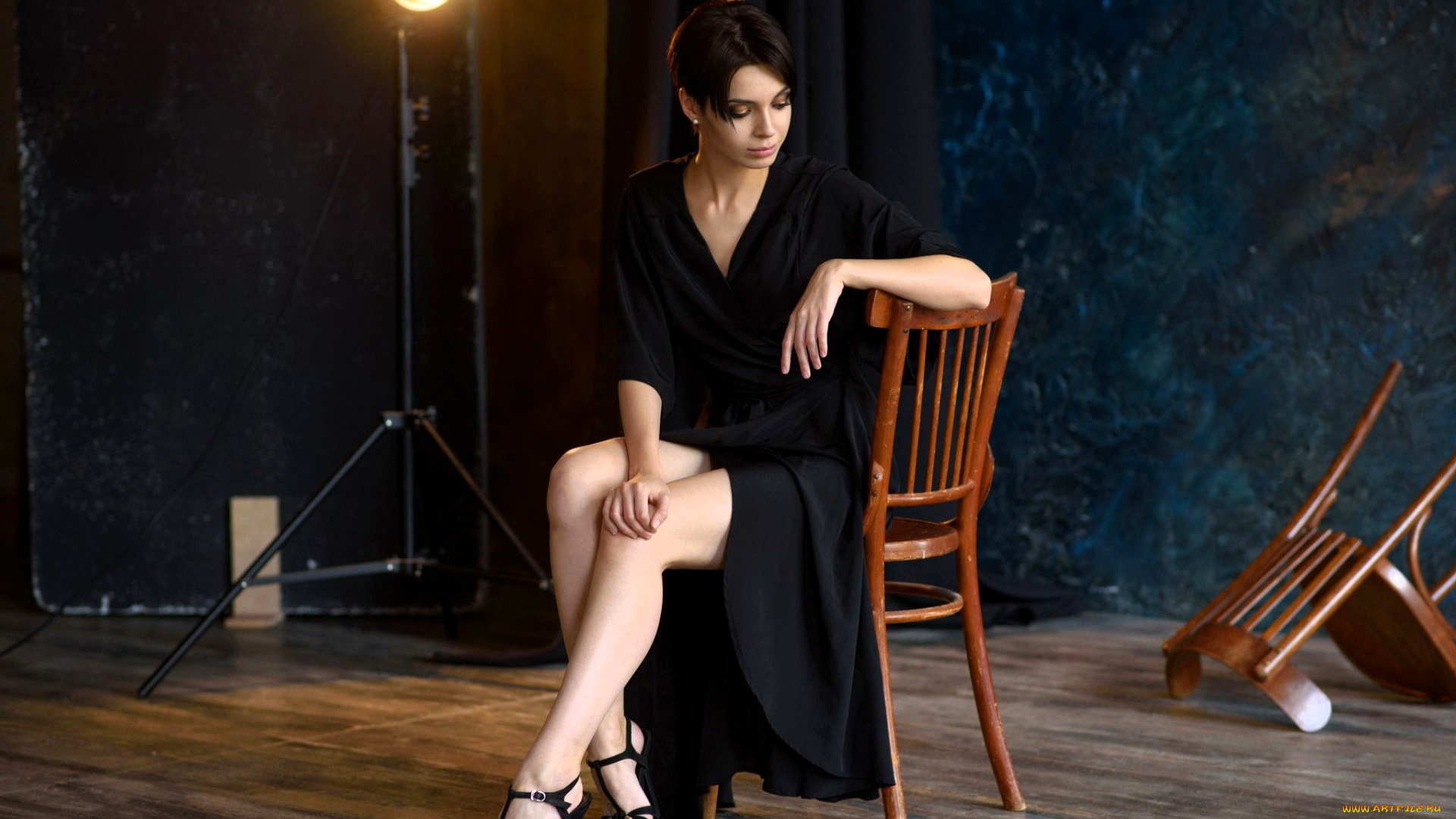 девушки, -, брюнетки, , шатенки, брюнетка, платье, стулья, софит