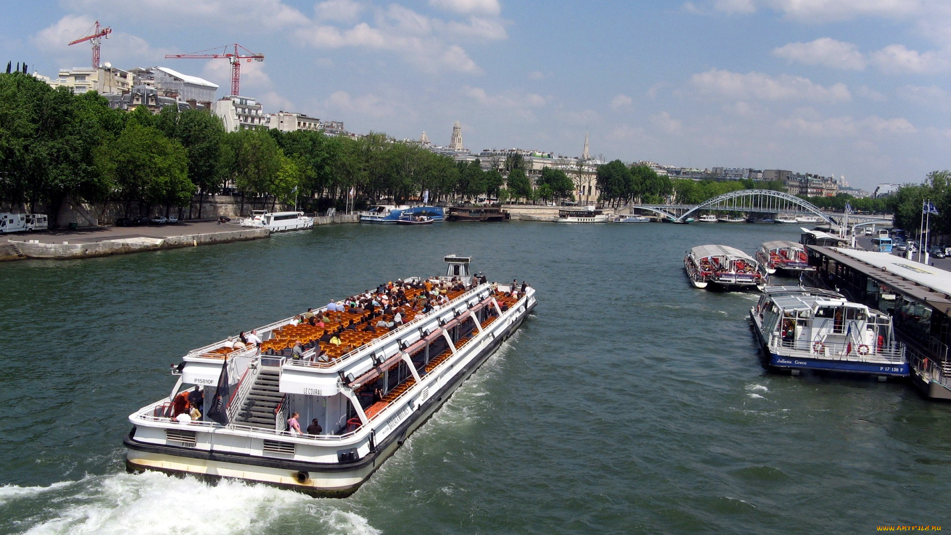 города, париж, , франция, река, сена, корабли, мост