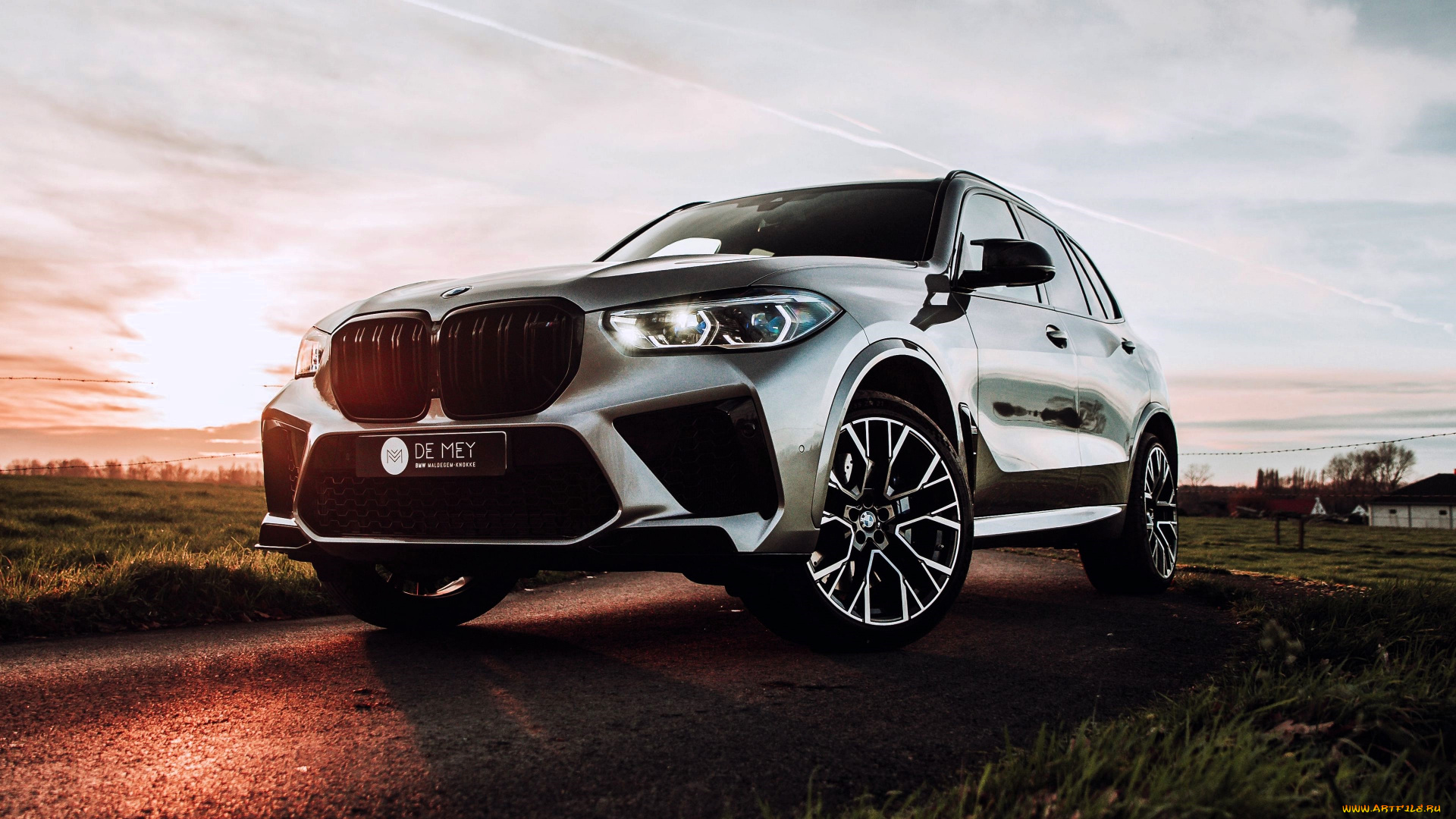 автомобили, bmw, серебристый, дорога, луга