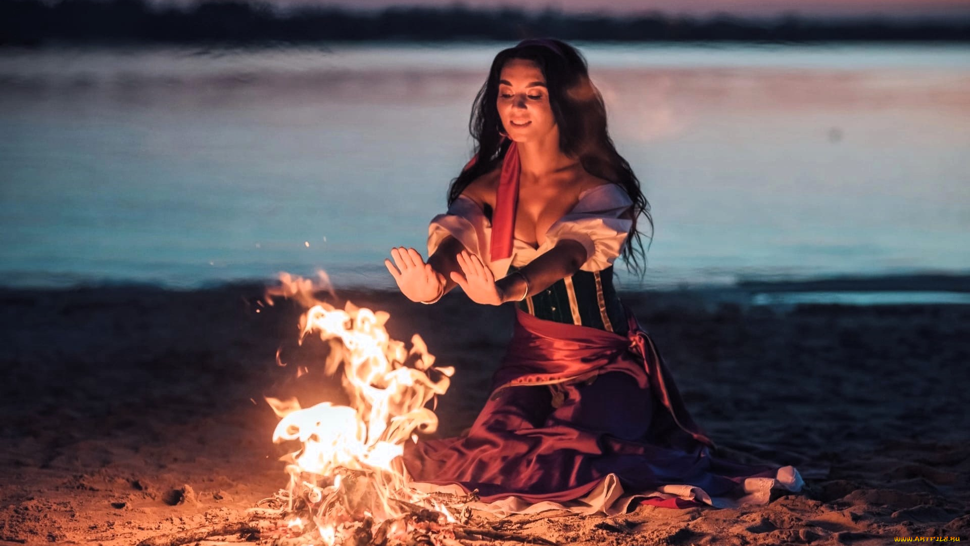 девушки, анна, шаховская, образ, косплей, наряд, костер, озеро