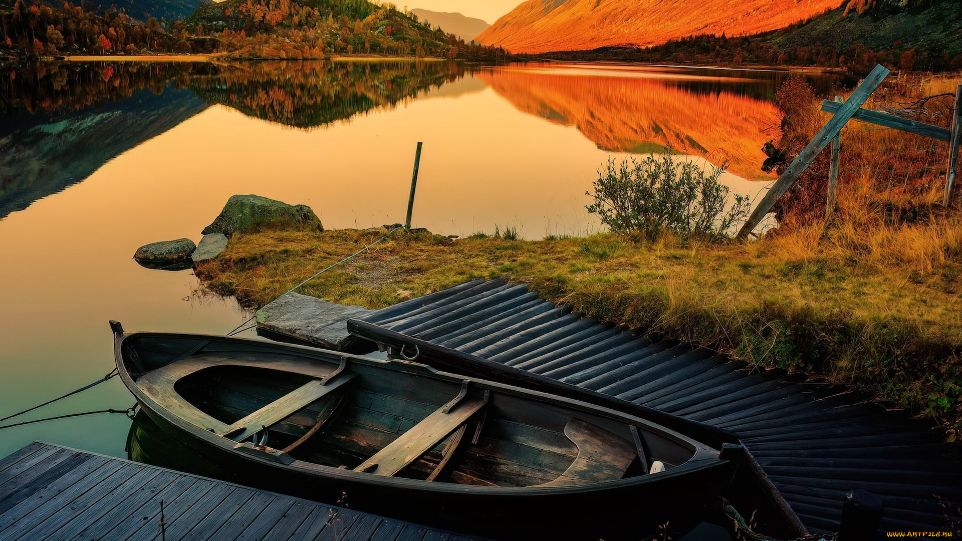 корабли, лодки, , шлюпки, озеро, горы, лодка, мостки, закат