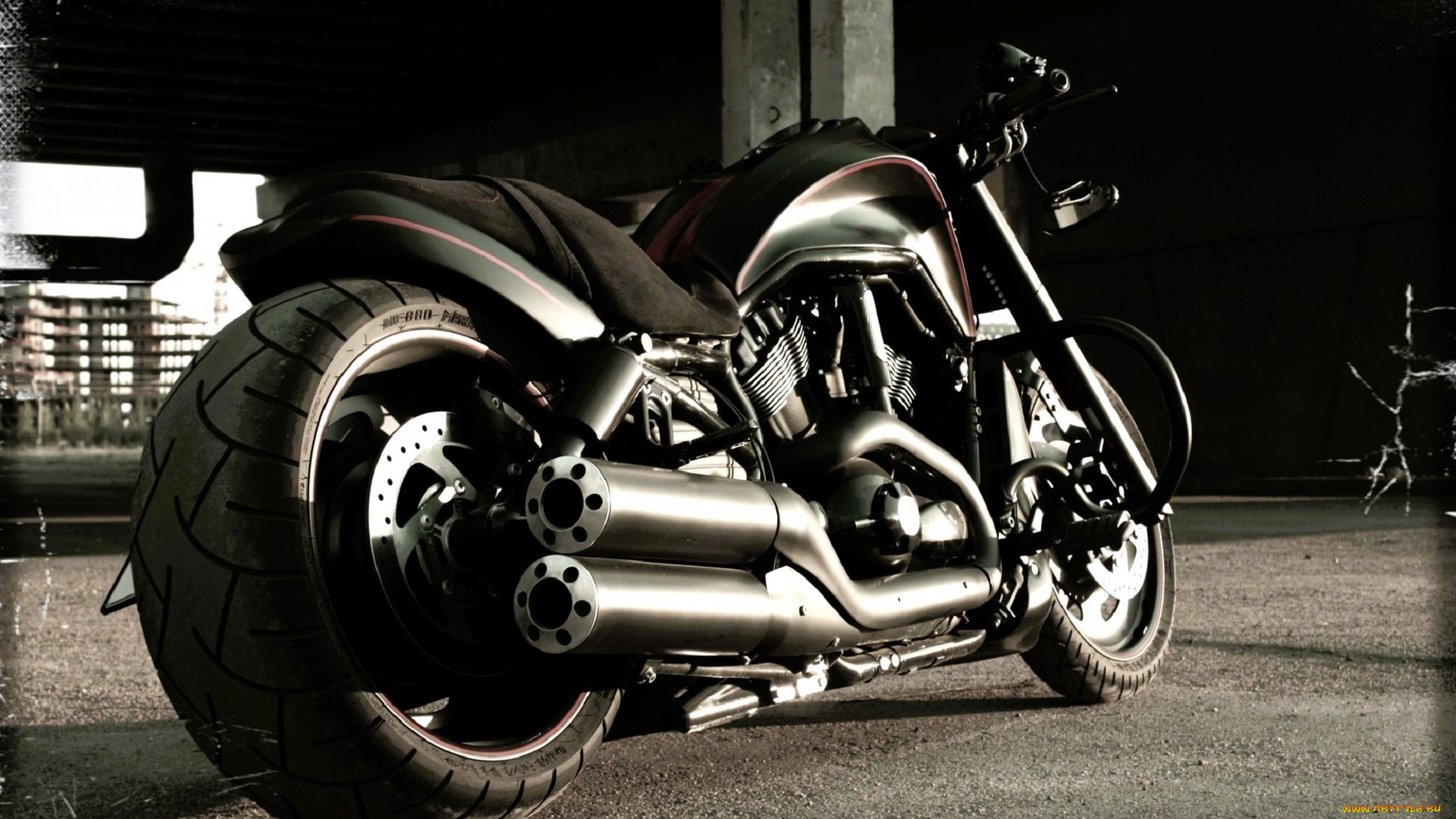 мотоциклы, harley-davidson, байк, черный, парковка