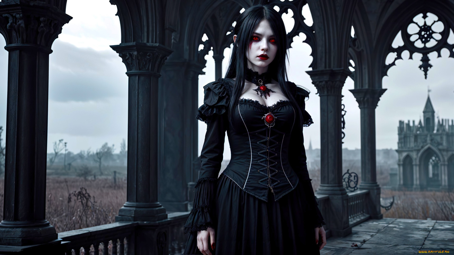 vampire, girl, art, 03, -, by, biovolkvk, 3д, графика, фантазия, , fantasy, vampire, girl, horror, hd, dark, art, undead