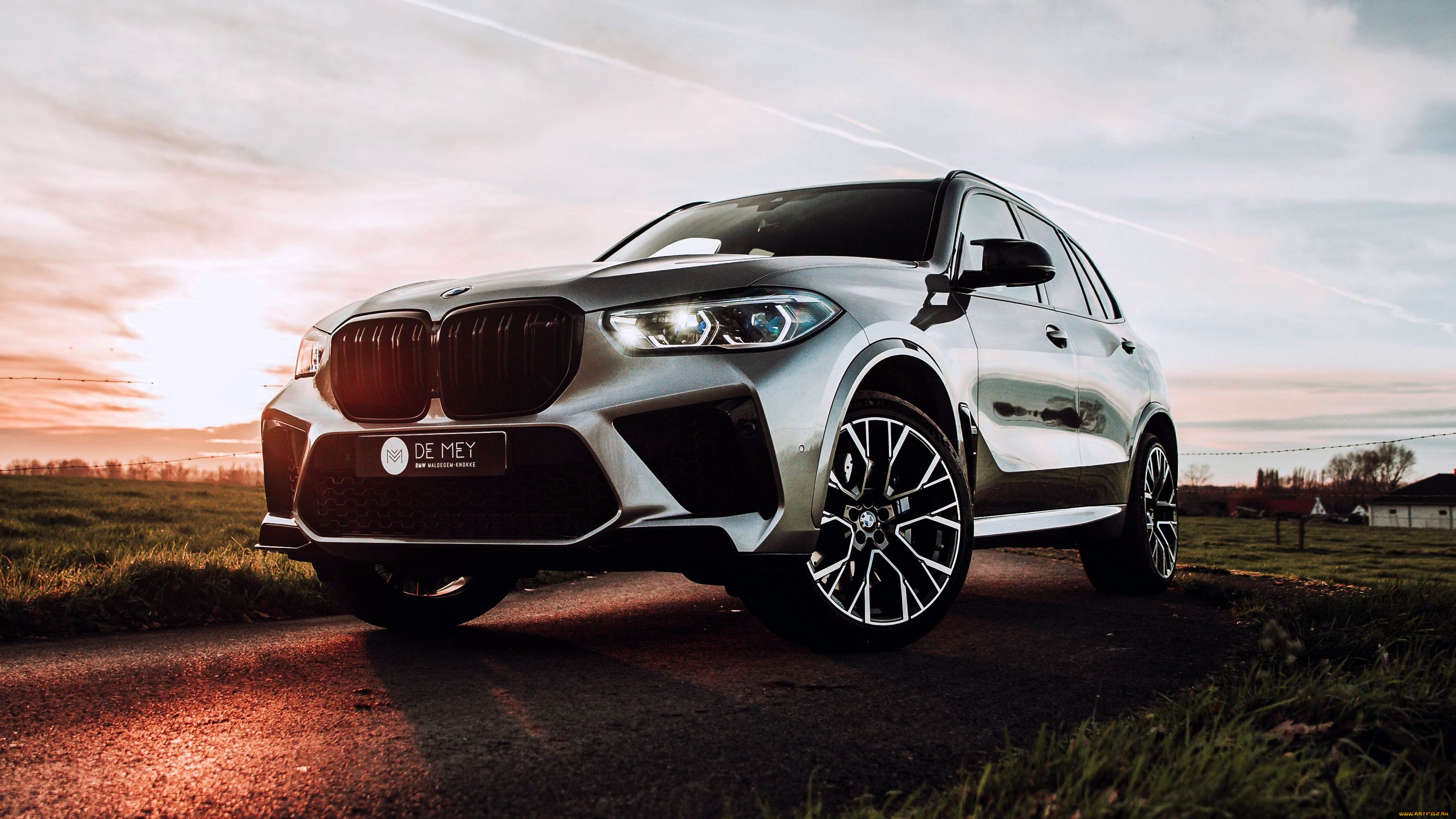 автомобили, bmw, серебристый, дорога, луга