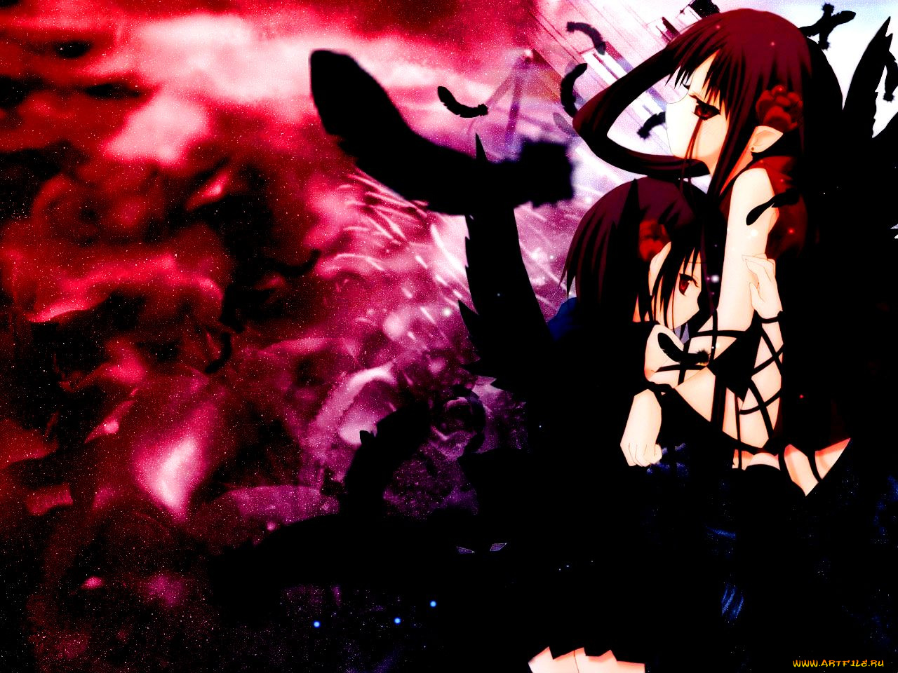 дети, конца, света, аниме, angels, demons, девушка, крылья, ангел, падший, перья