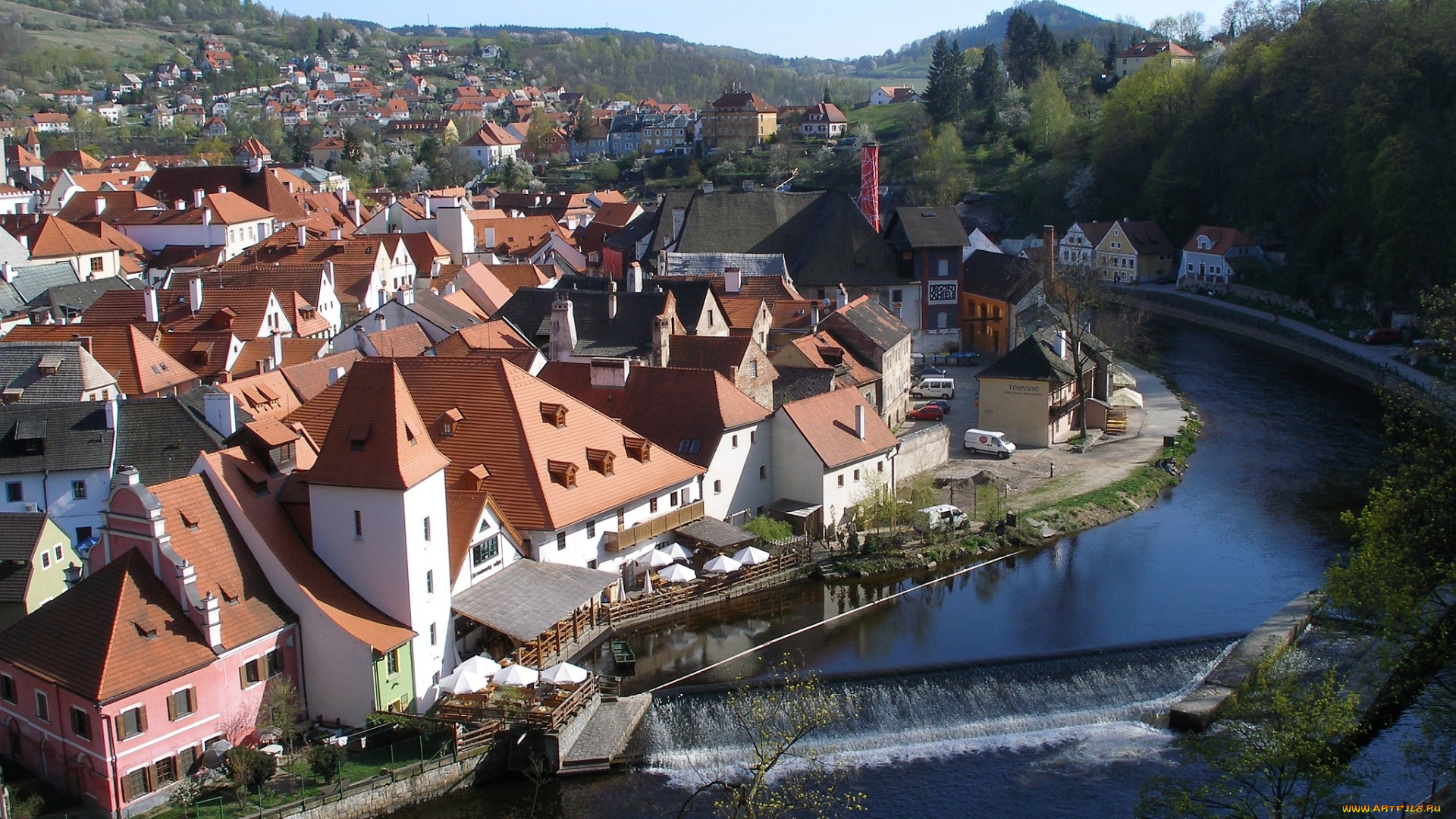 крумлов, Чехия, города, пейзажи, черепица