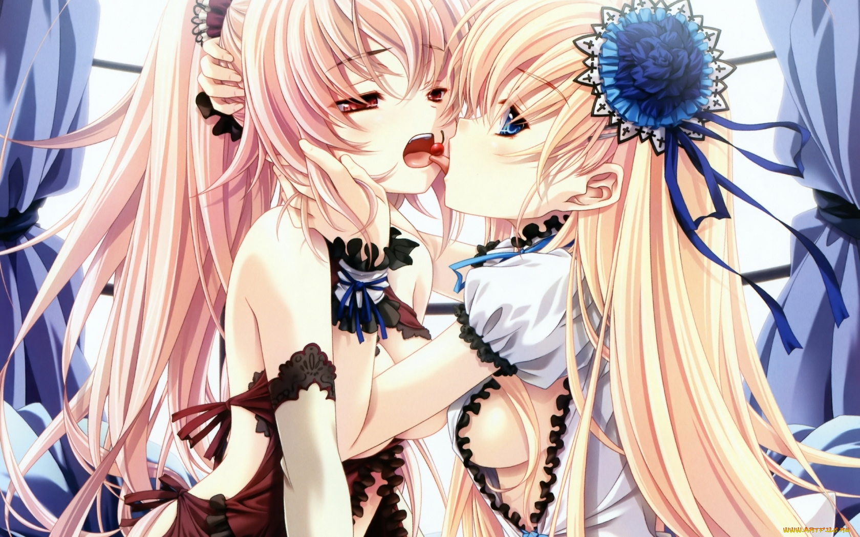 аниме, *unknown, другое, грудь, вишенка, бант, девушки