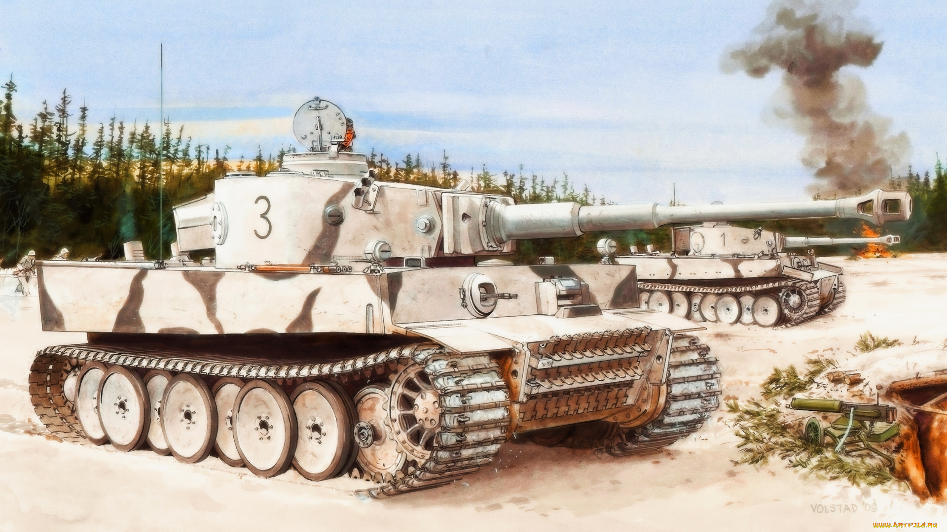 рисованные, армия, ron, volstad, зима, тяжелый, танк, тигр, pzkpw, vi, sdkfz, 181