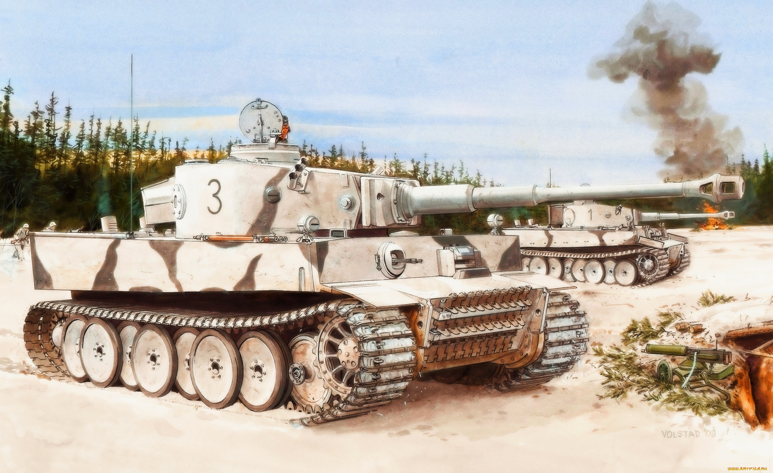 рисованные, армия, ron, volstad, зима, тяжелый, танк, тигр, pzkpw, vi, sdkfz, 181