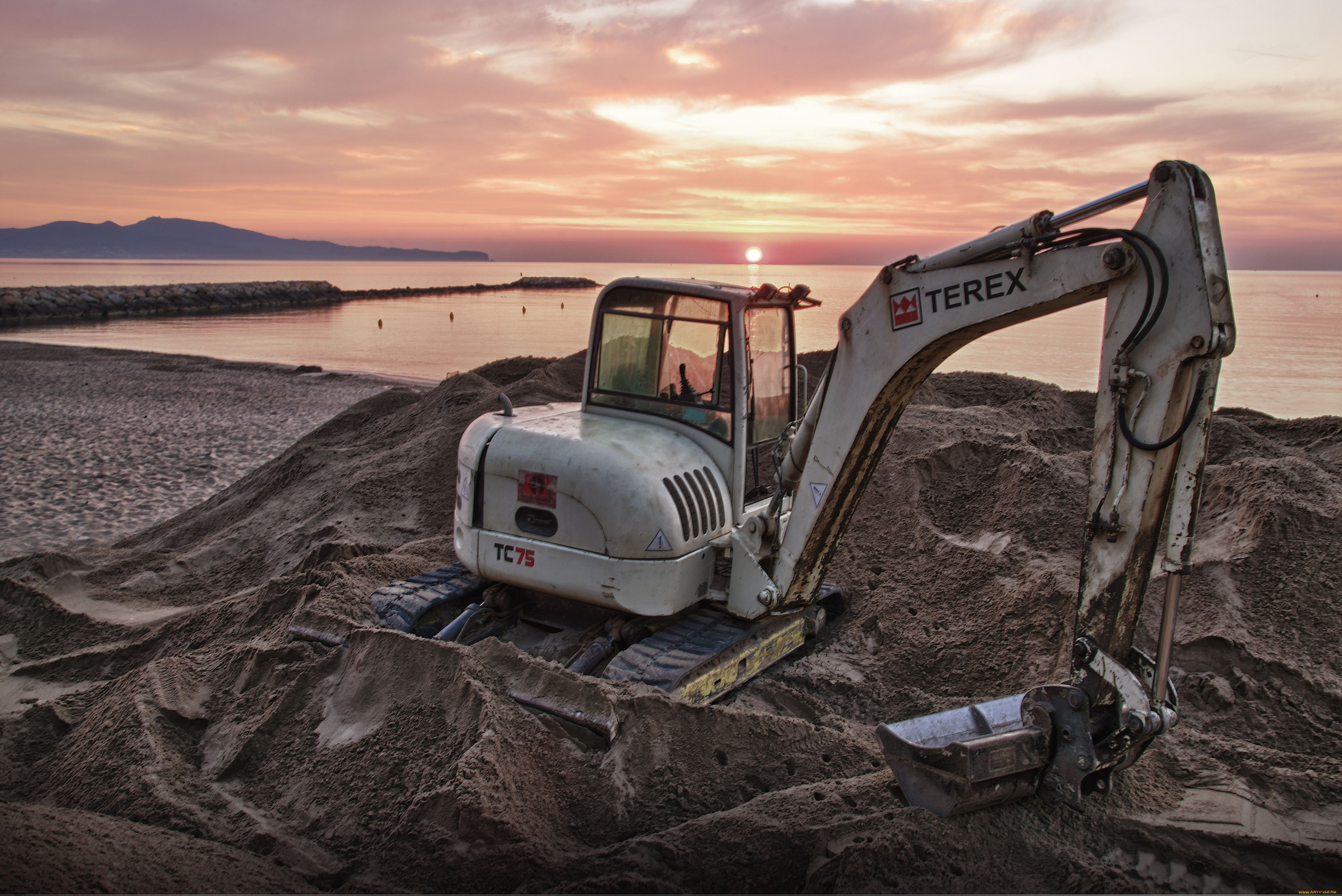 техника, экскаваторы, закат