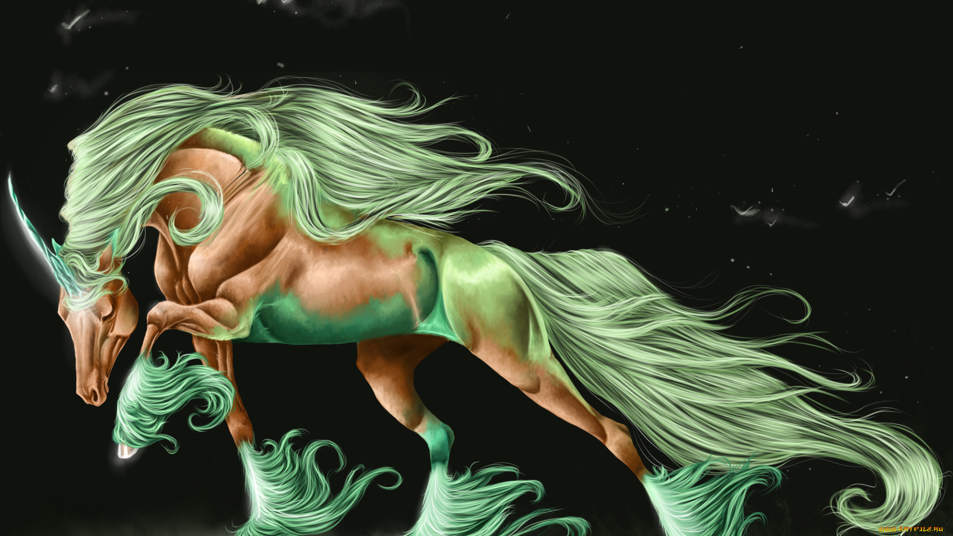фэнтези, единороги, лошадь, ночь, грива, единорог, мифическая