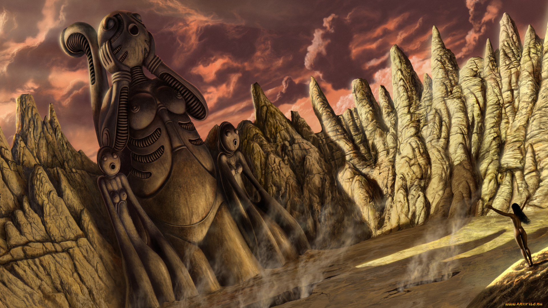 фэнтези, иные, миры, , иные, времена, молитва, горы, девушка, тотемы, статуи, ущелье