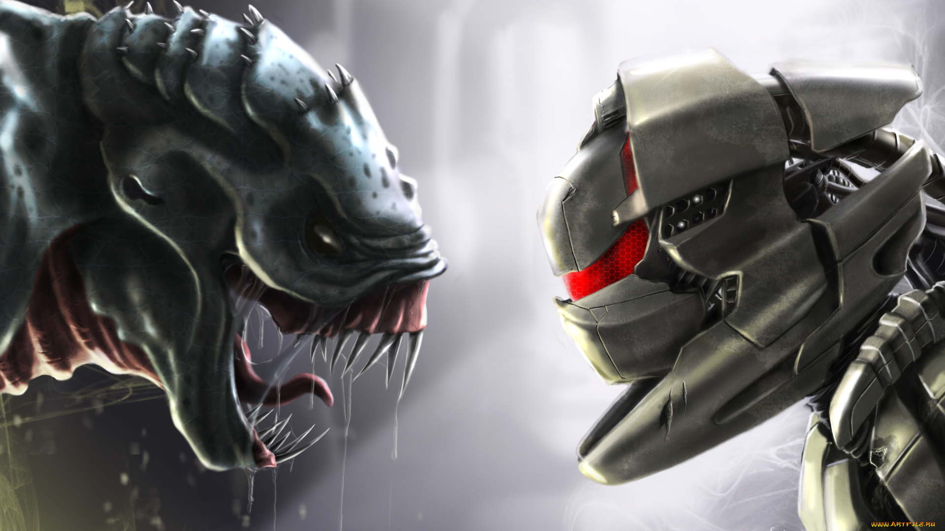 фэнтези, роботы, , киборги, , механизмы, схватка, робот, монстр, существо