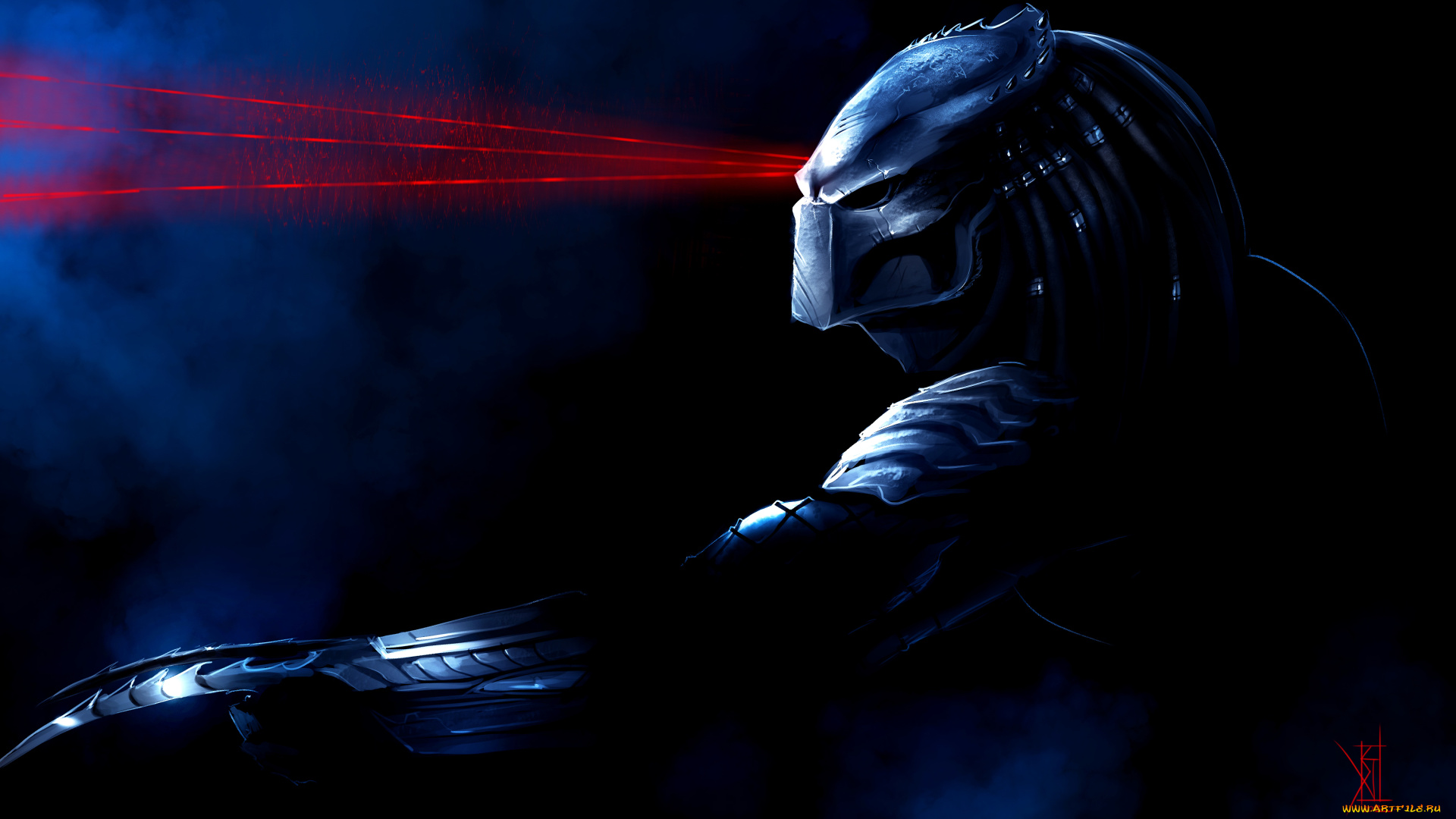 фэнтези, существа, лазер, шлем, арт, хищник, лучи