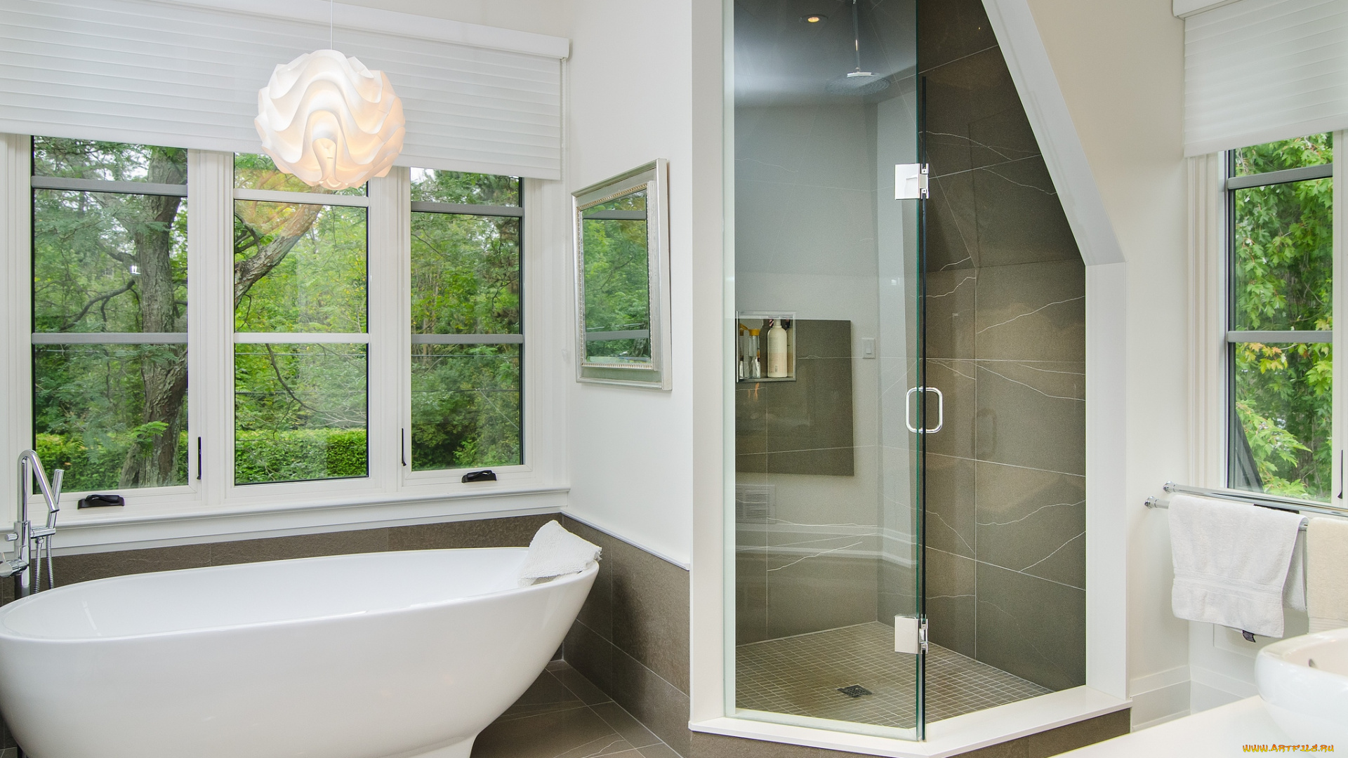 интерьер, ванная, и, туалетная, комнаты, ванна, душ