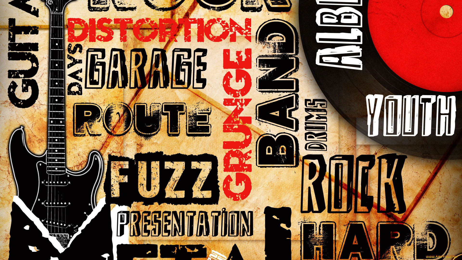 музыка, -, другое, диск, пластинка, надписи, текстура, буквы, гитара