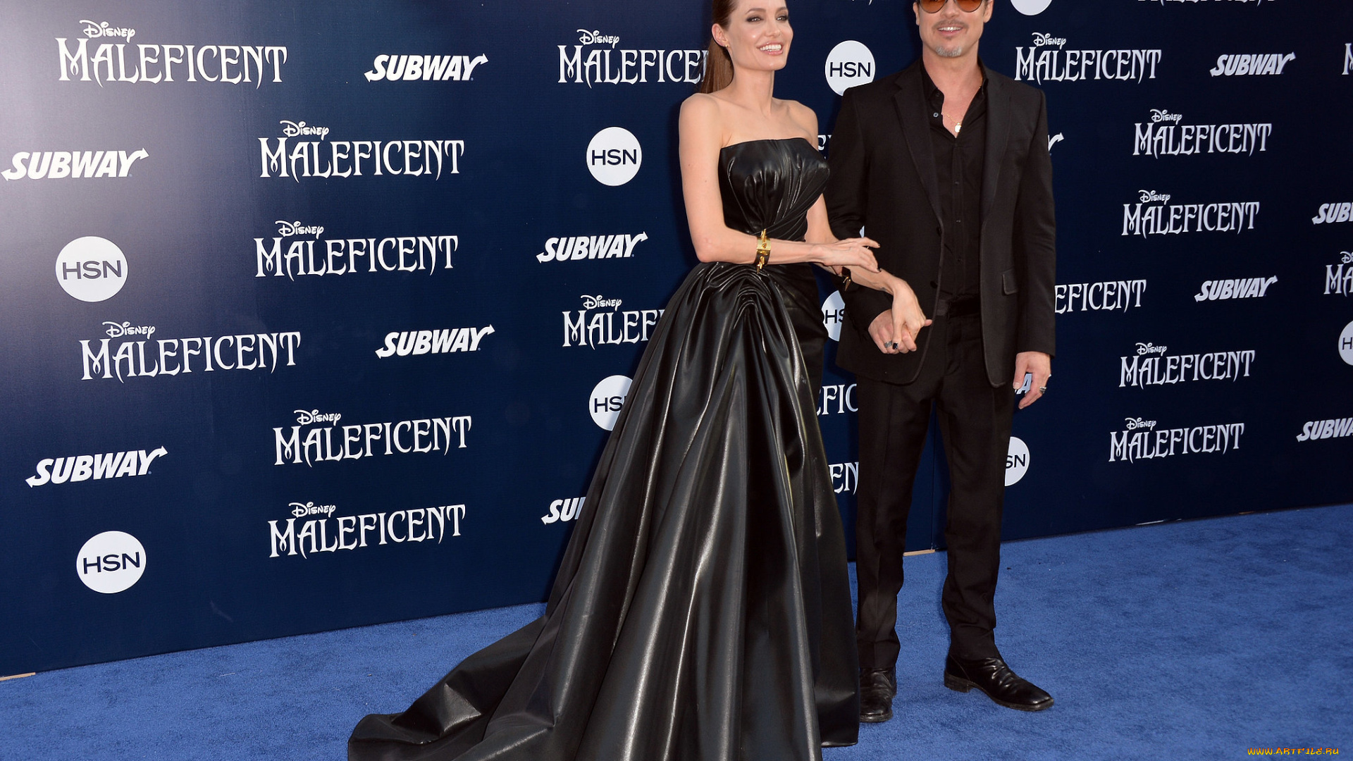 разное, знаменитости, angelina, jolie, brad, pitt, пара, звезды, стена, презентация, платье, браслет, костюм, очки