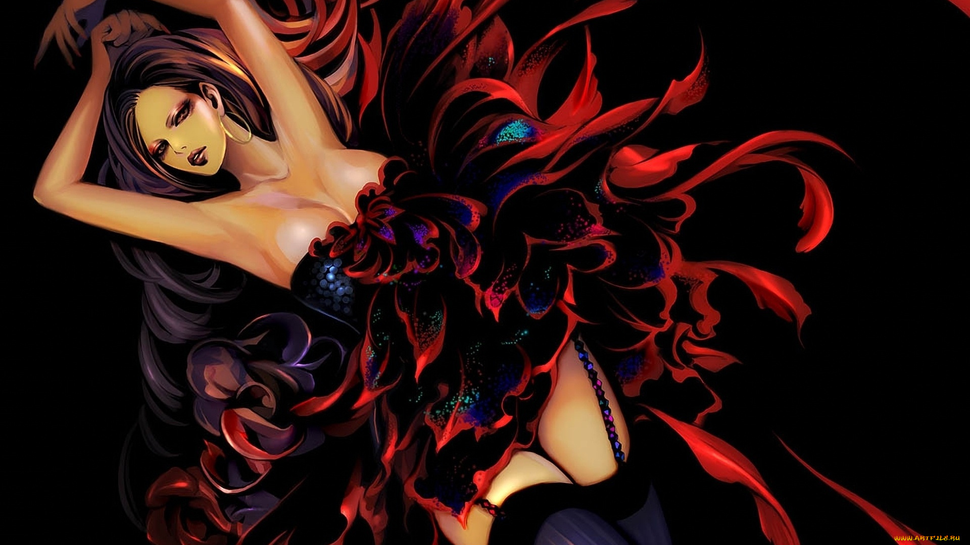 рисованные, люди, лежит, взгляд, девушка