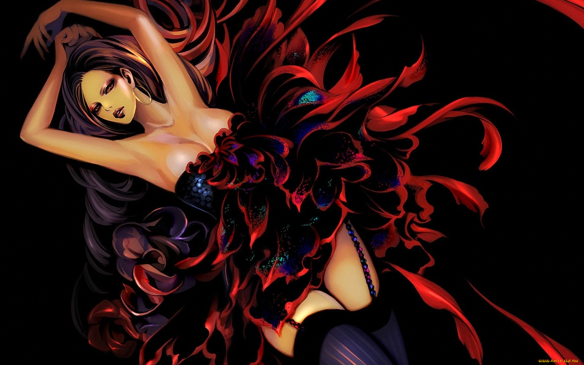 рисованные, люди, лежит, взгляд, девушка