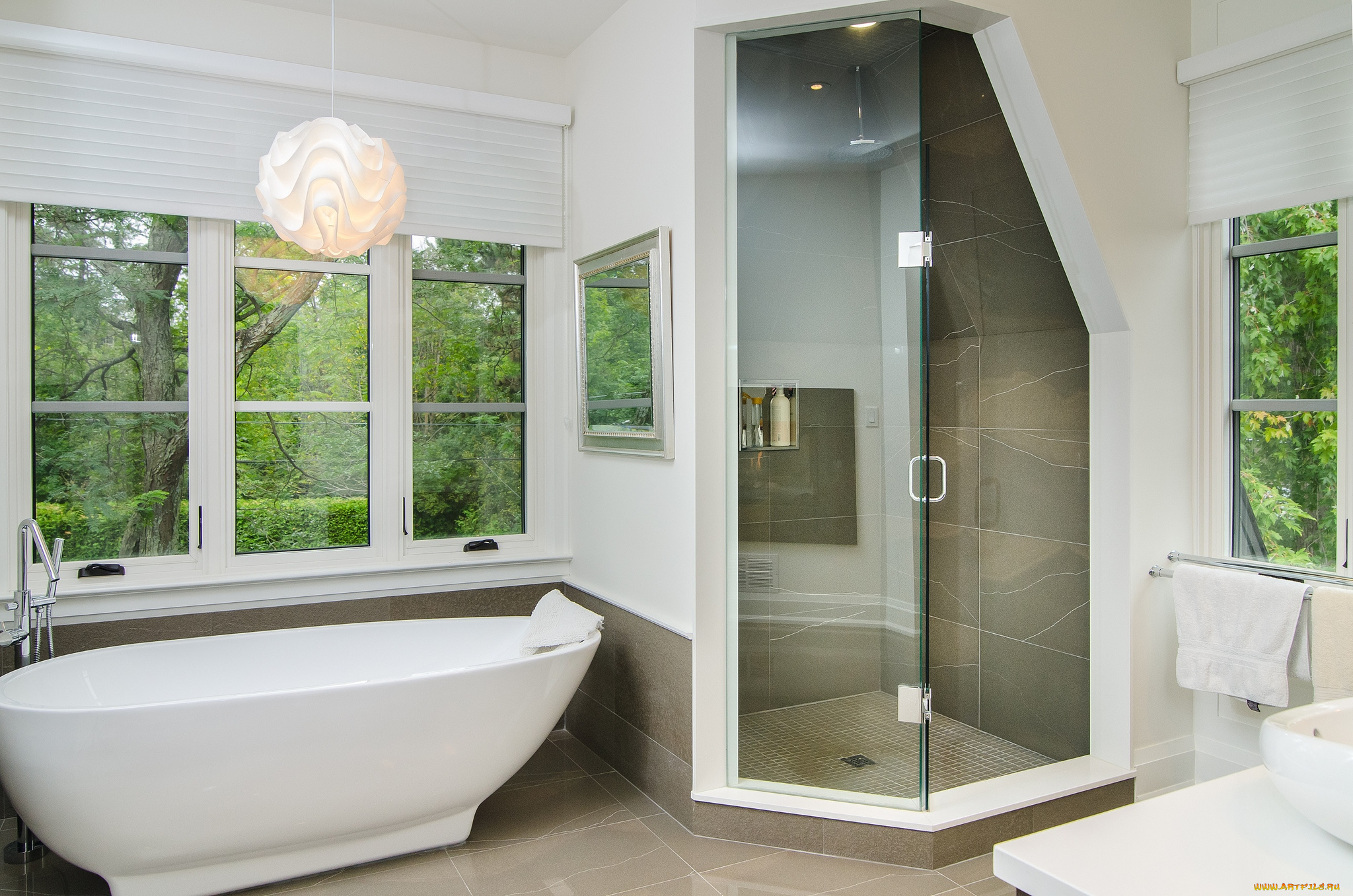 интерьер, ванная, и, туалетная, комнаты, ванна, душ