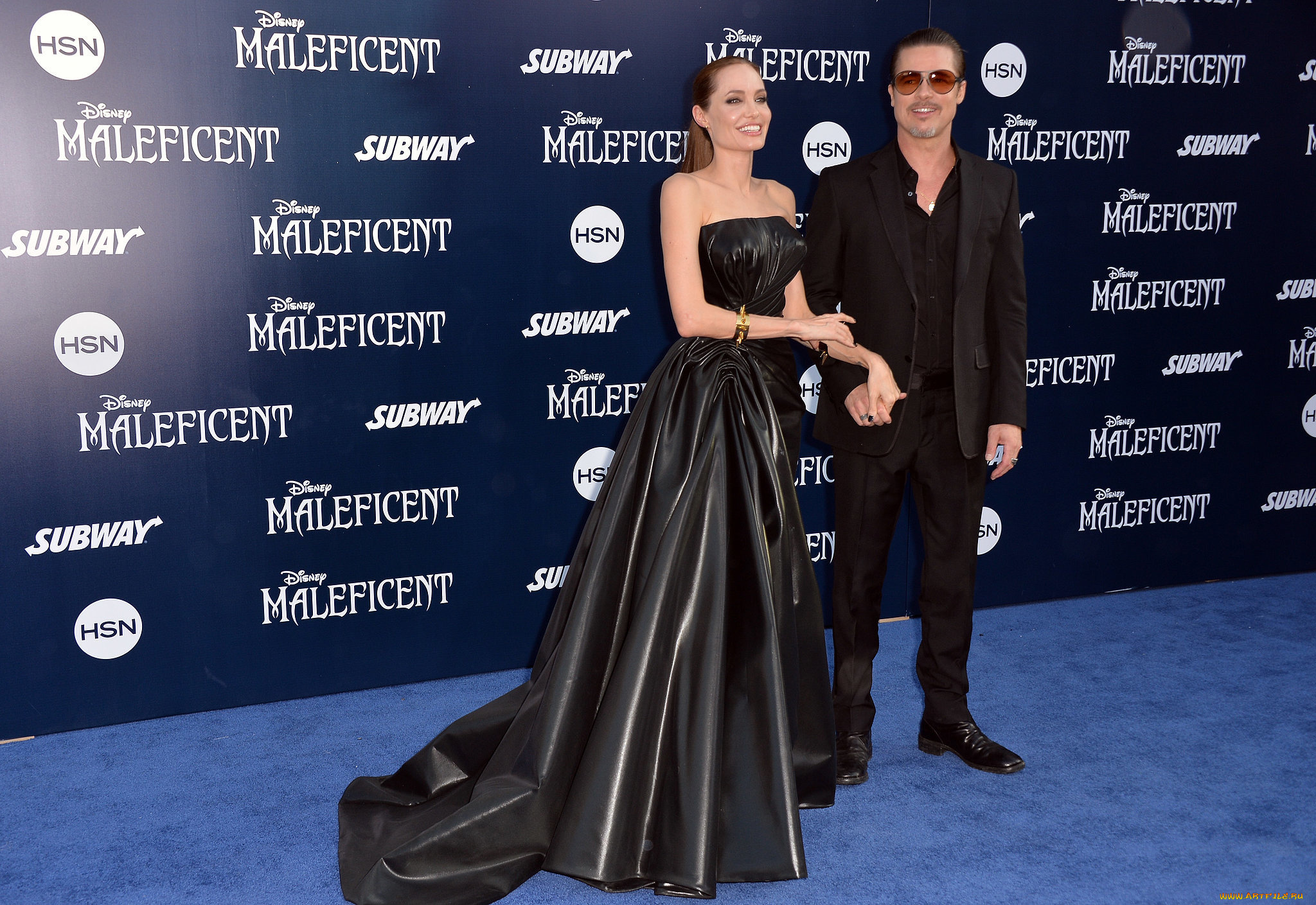 разное, знаменитости, angelina, jolie, brad, pitt, пара, звезды, стена, презентация, платье, браслет, костюм, очки